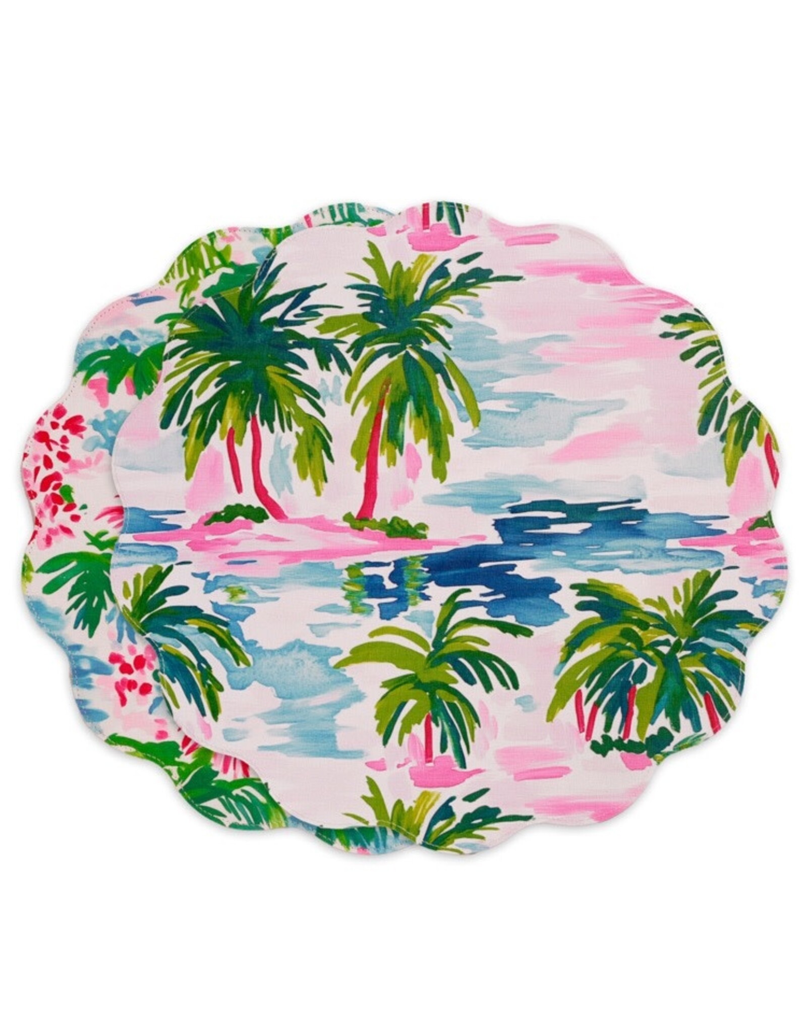 Beatriz Ball Reversible Round Placemats 15.5" Set of 4 Palm Trees