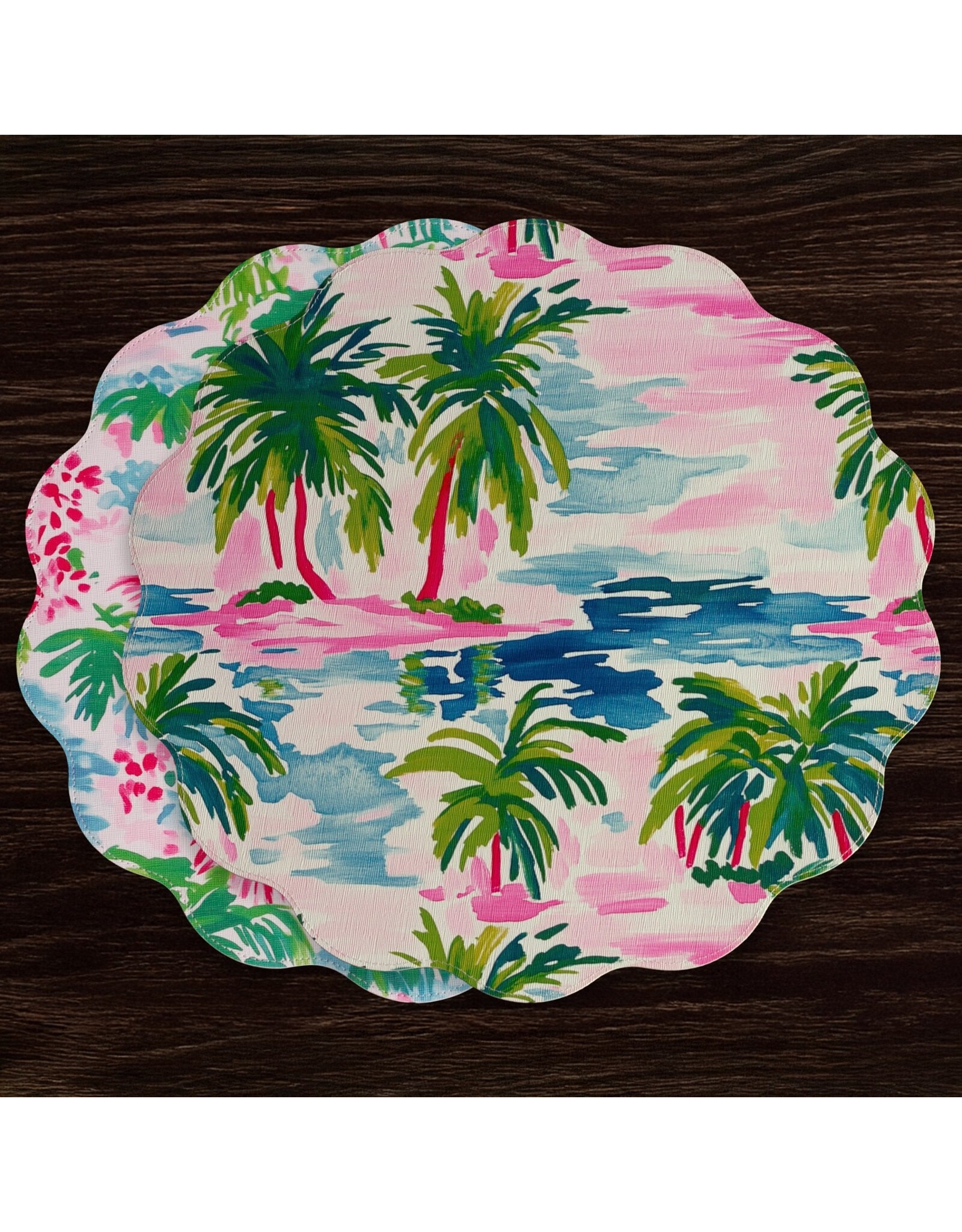 Beatriz Ball Reversible Round Placemats 15.5" Set of 4 Palm Trees