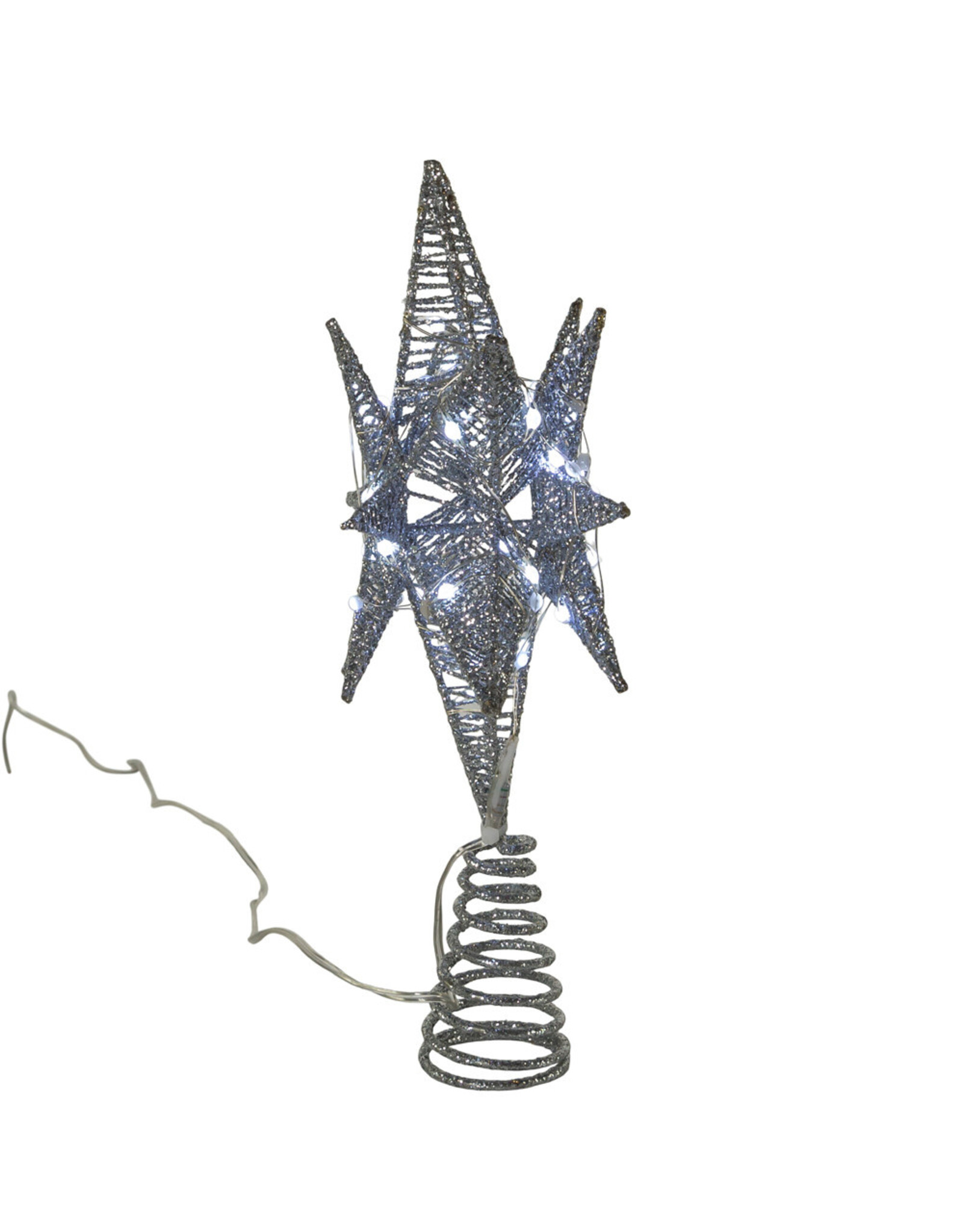 Kurt Adler Treetop Silver Starburst Tree Topper 11H Twinkling LED