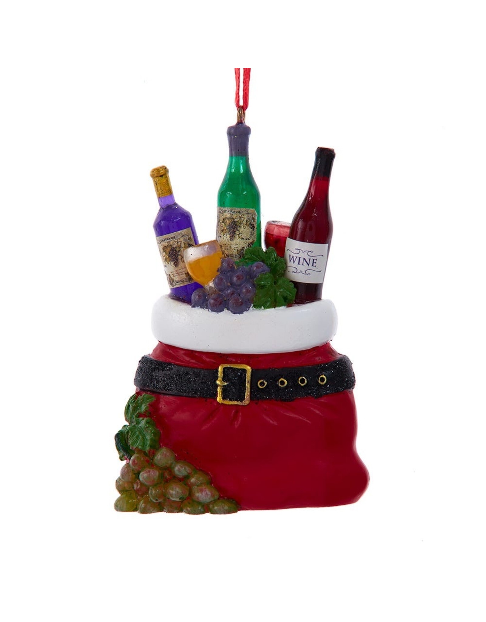 Kurt Adler Wine Bottle in Santa Bag Ornament