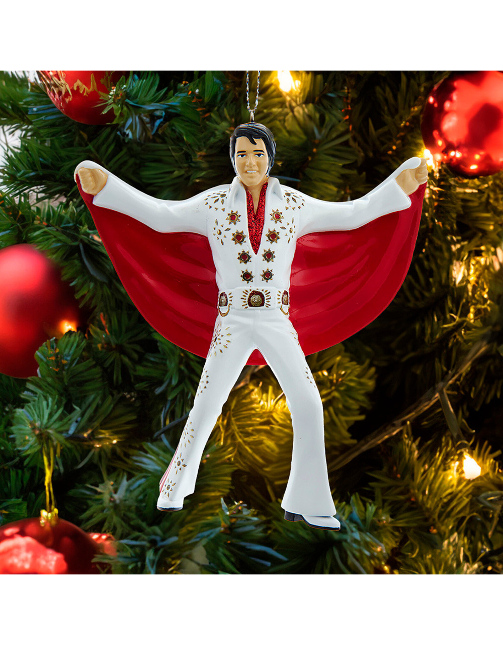 Kurt Adler Elvis Presley Ornament In White Suit With Red Cape
