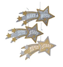 Kurt Adler Shooting Star Wood Plaque Ornaments w Sentiment Set of 3
