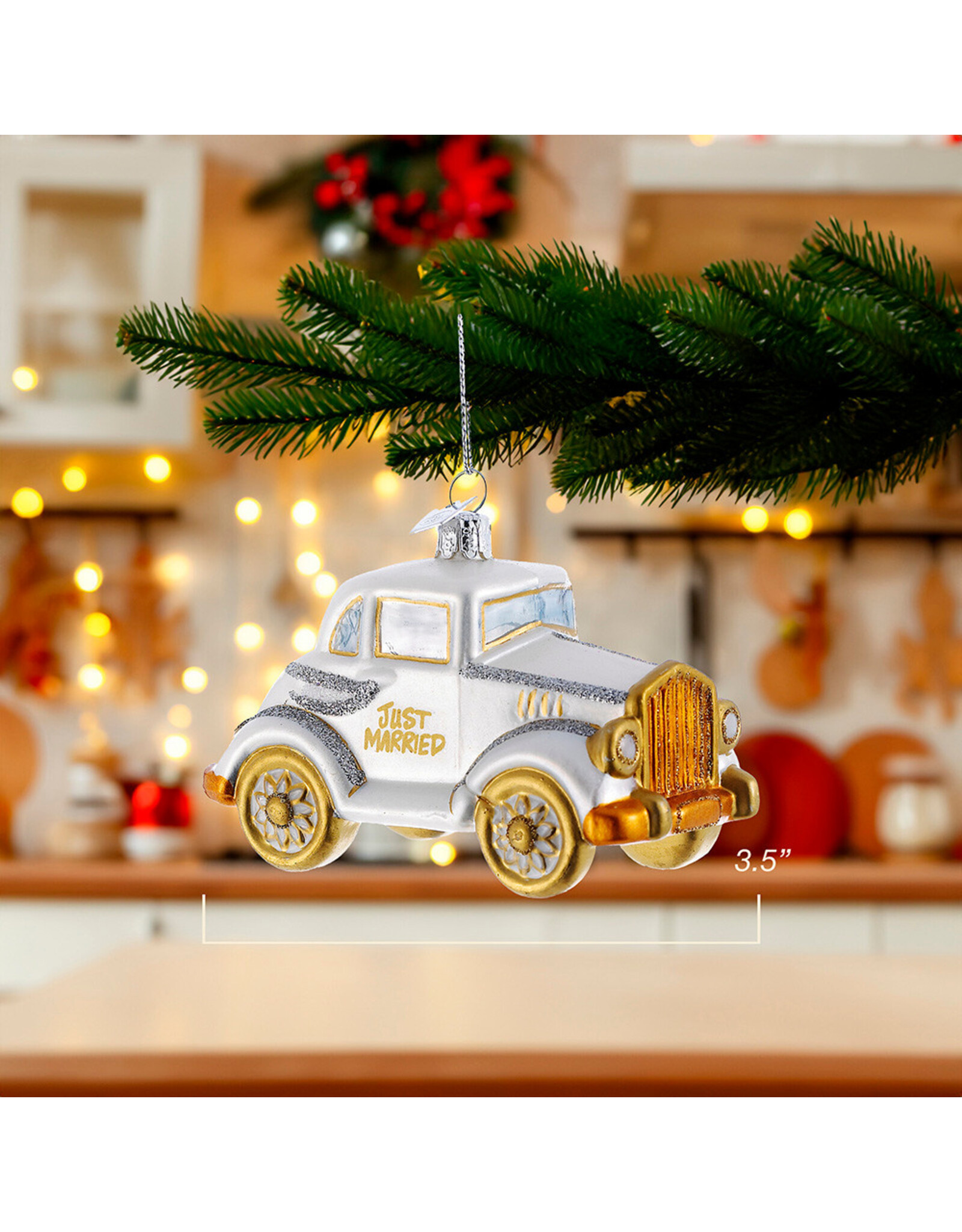Kurt Adler Nobel Gems Glass Just Married Wedding Car Ornament
