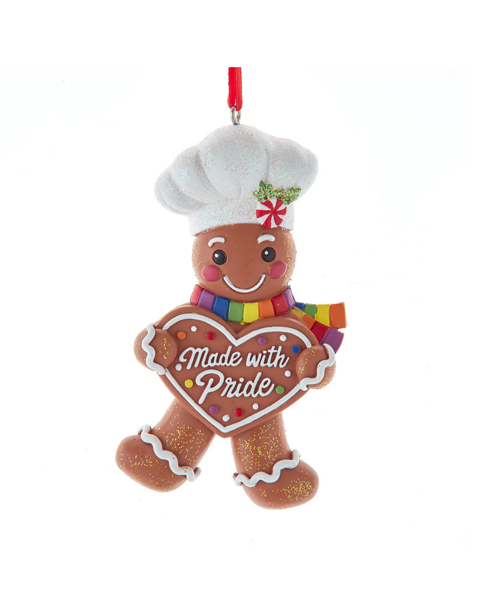 Kurt Adler Gingerbread Chef Ornament Holding Made With Pride Heart