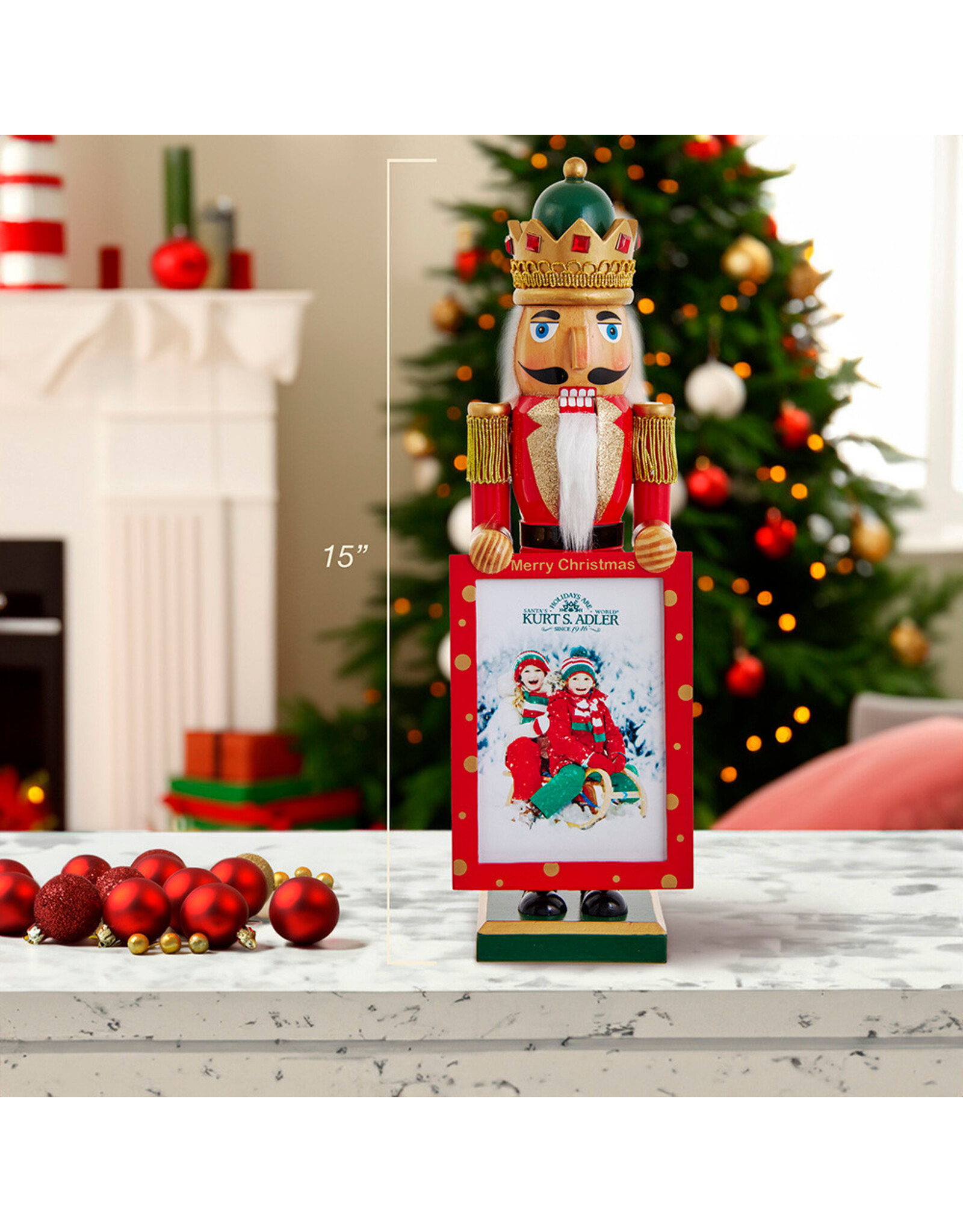 Kurt Adler Nutcracker King Holding Merry Christmas Picture Frame