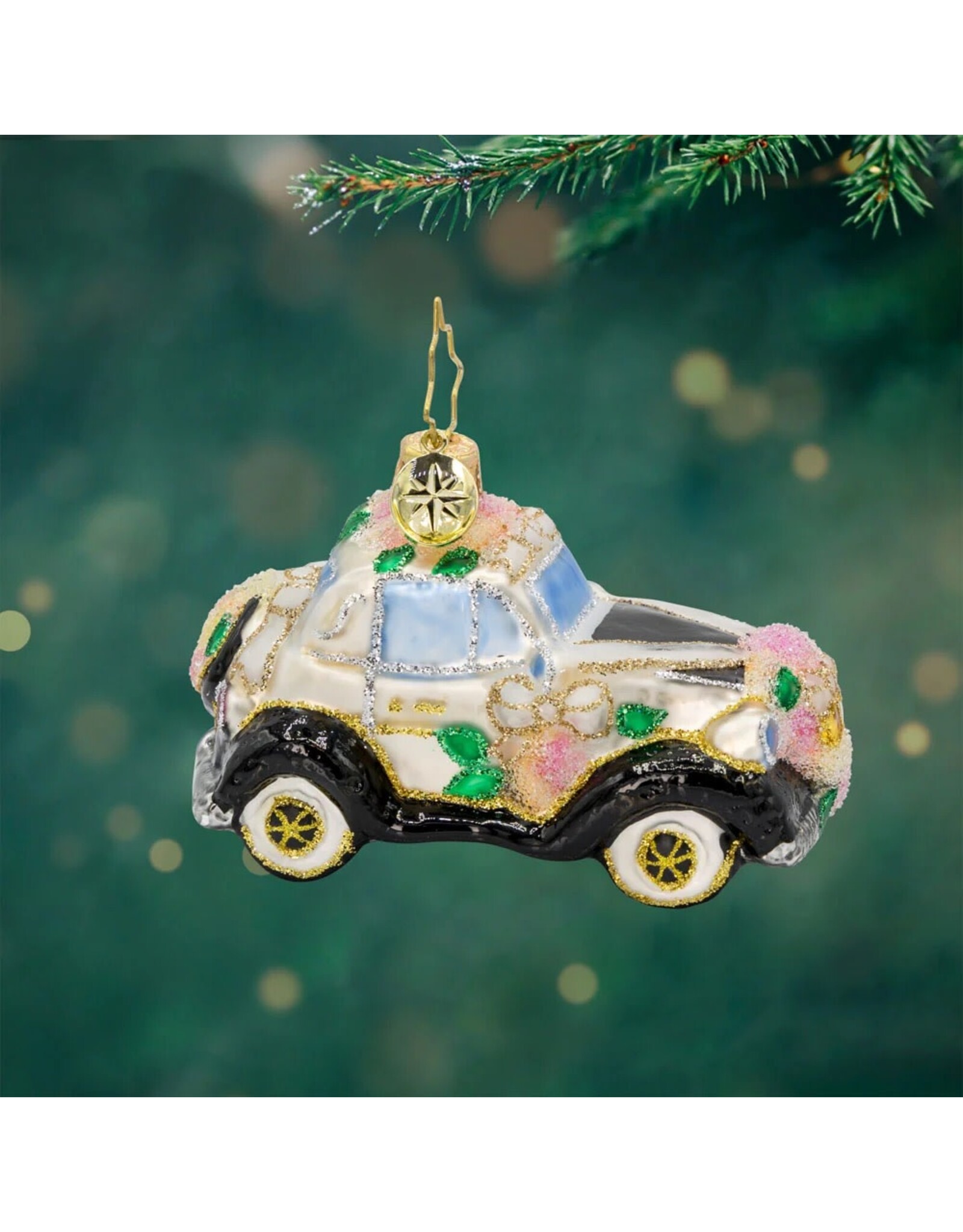 Christopher Radko Wedding Car Christmas Ornament Wedding Day Wheels Gem