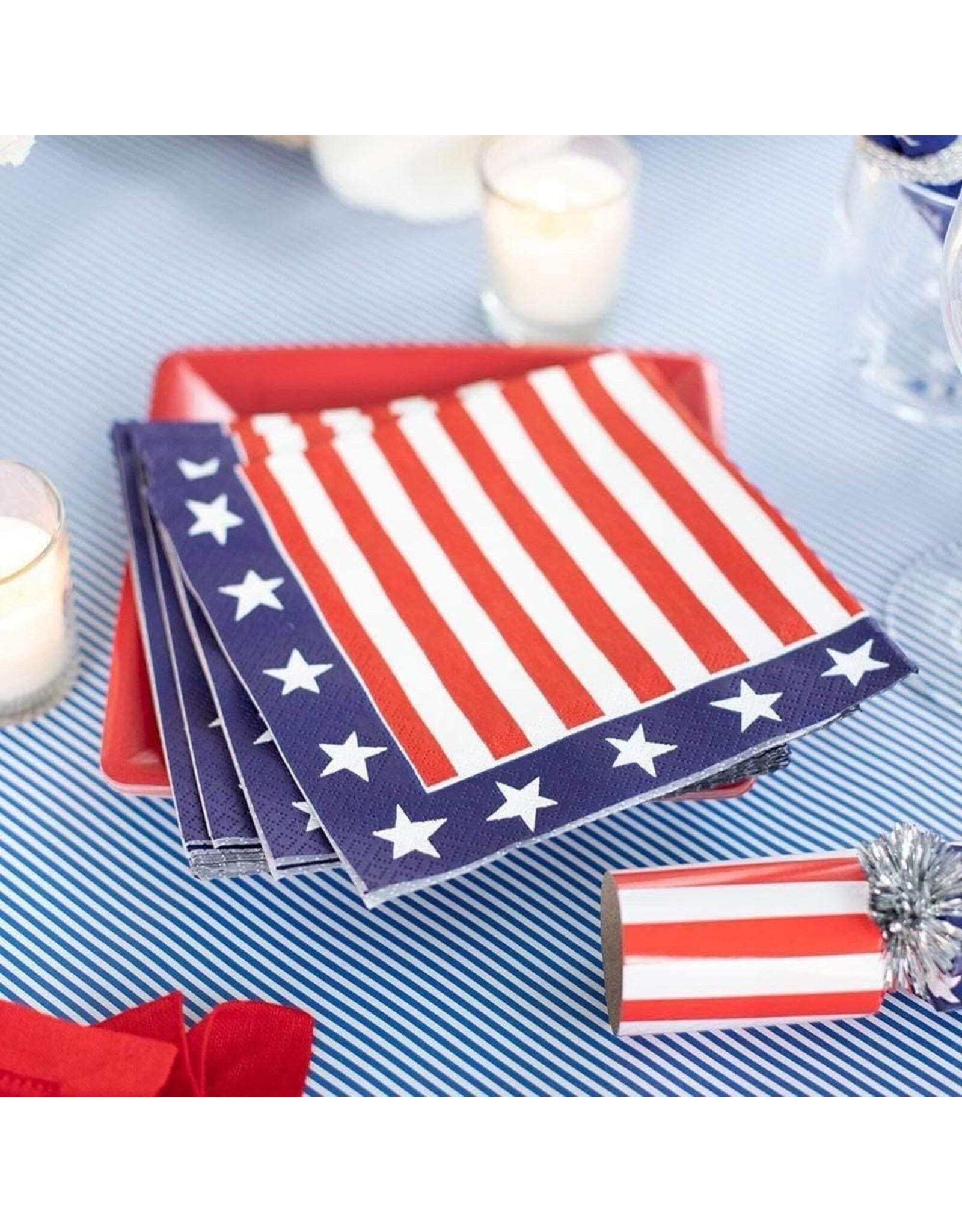 Caspari Patriotic Paper Luncheon Napkins 20pk Red White And Blue