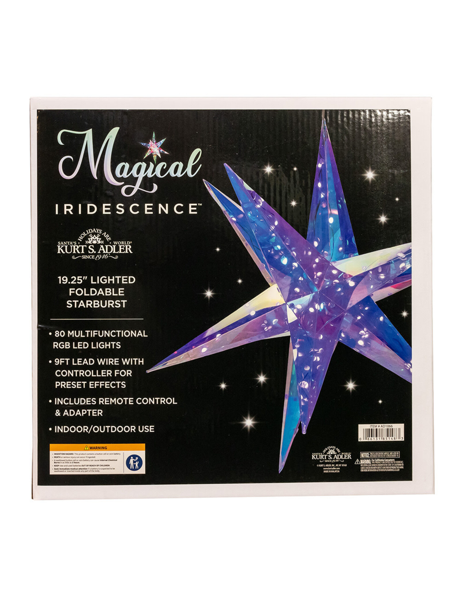 Kurt Adler Prismatic Iridescent LED Starburst Foldable w Remote