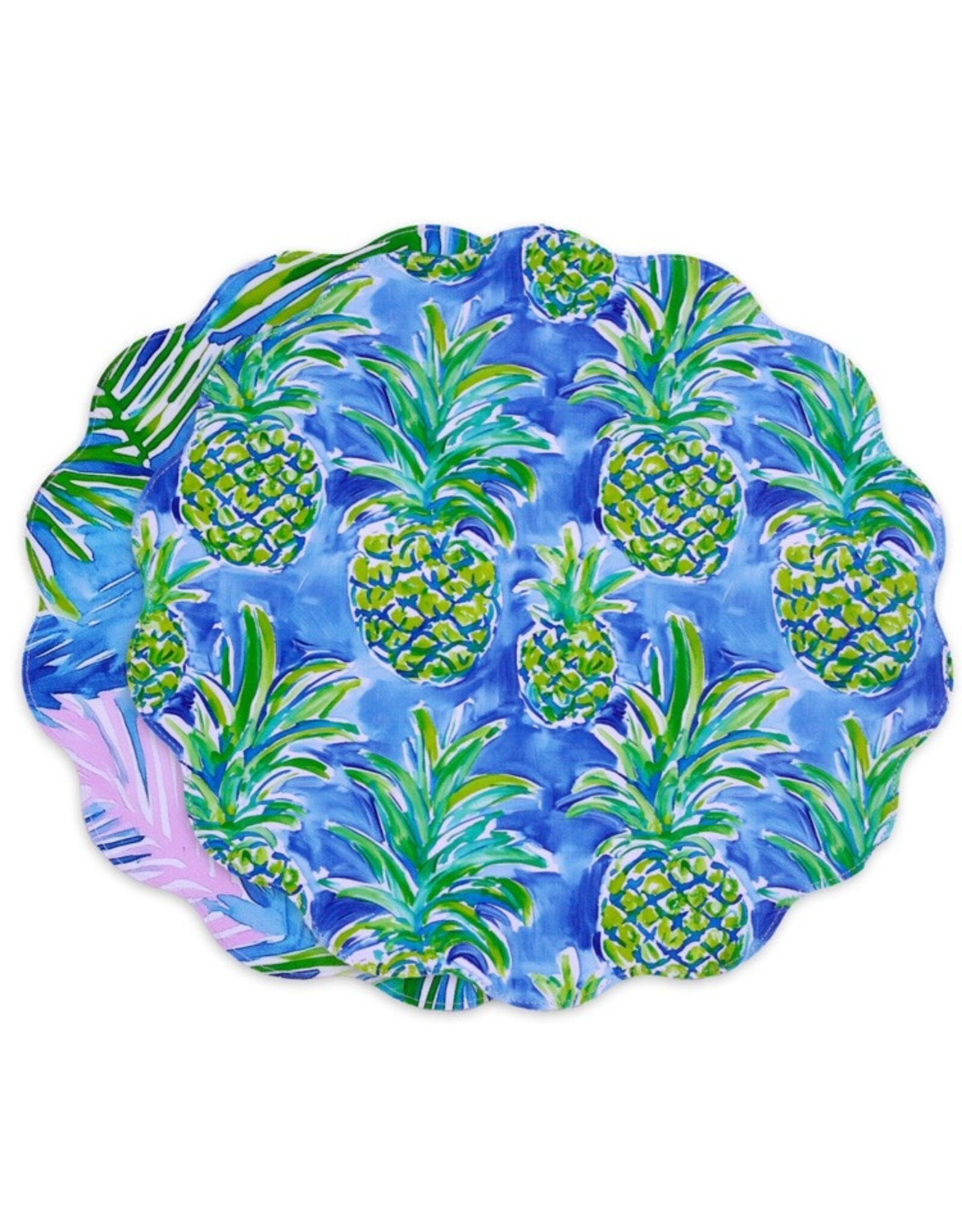 Beatriz Ball Reversible Round Placemats 15.5" Set of 4 Pineapples N Palms