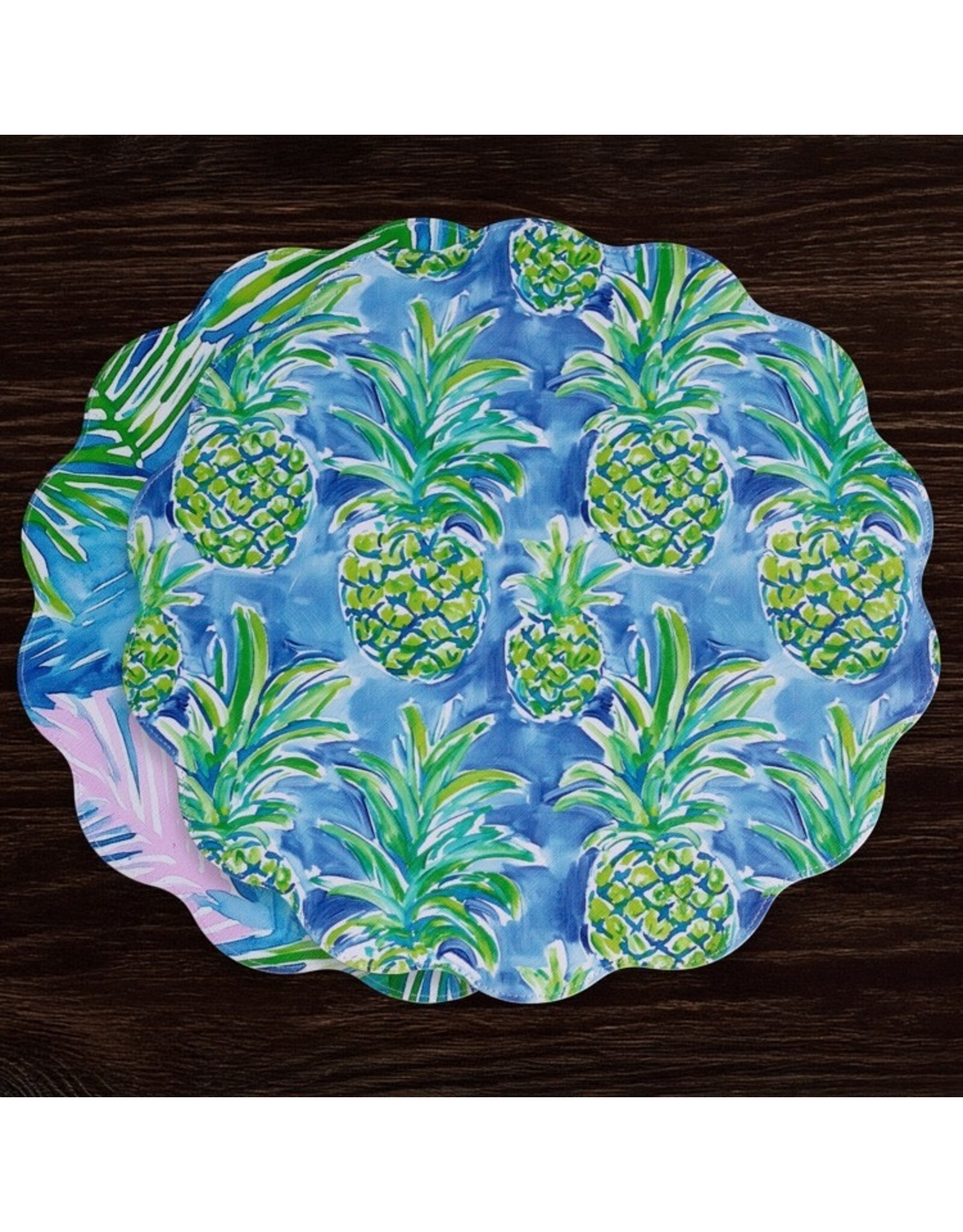 Beatriz Ball Reversible Round Placemats 15.5" Set of 4 Pineapples N Palms