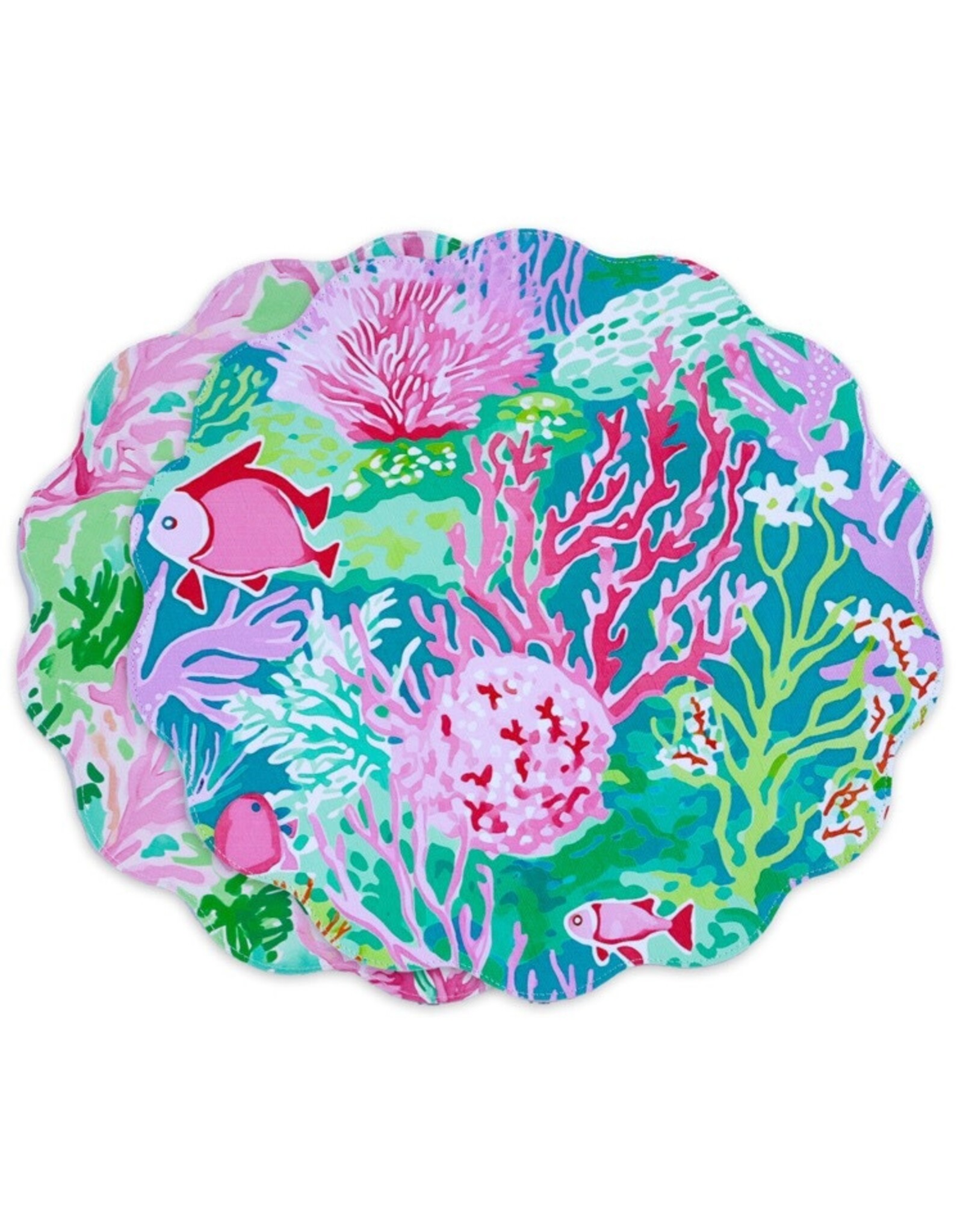 Beatriz Ball Reversible Round Placemats 15.5" Set of 4 Coral Reef