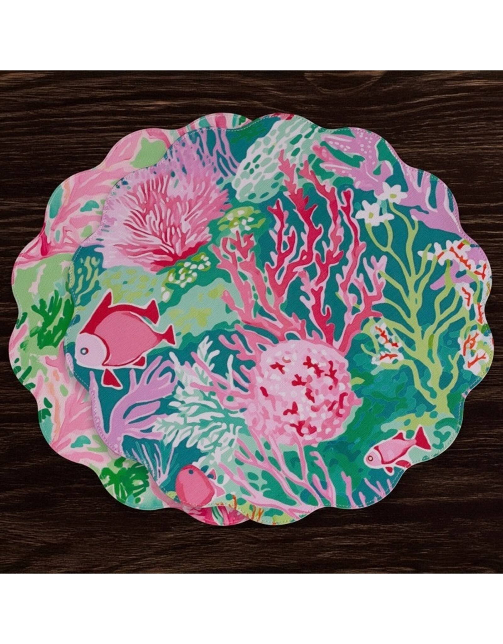 Beatriz Ball Reversible Round Placemats 15.5" Set of 4 Coral Reef