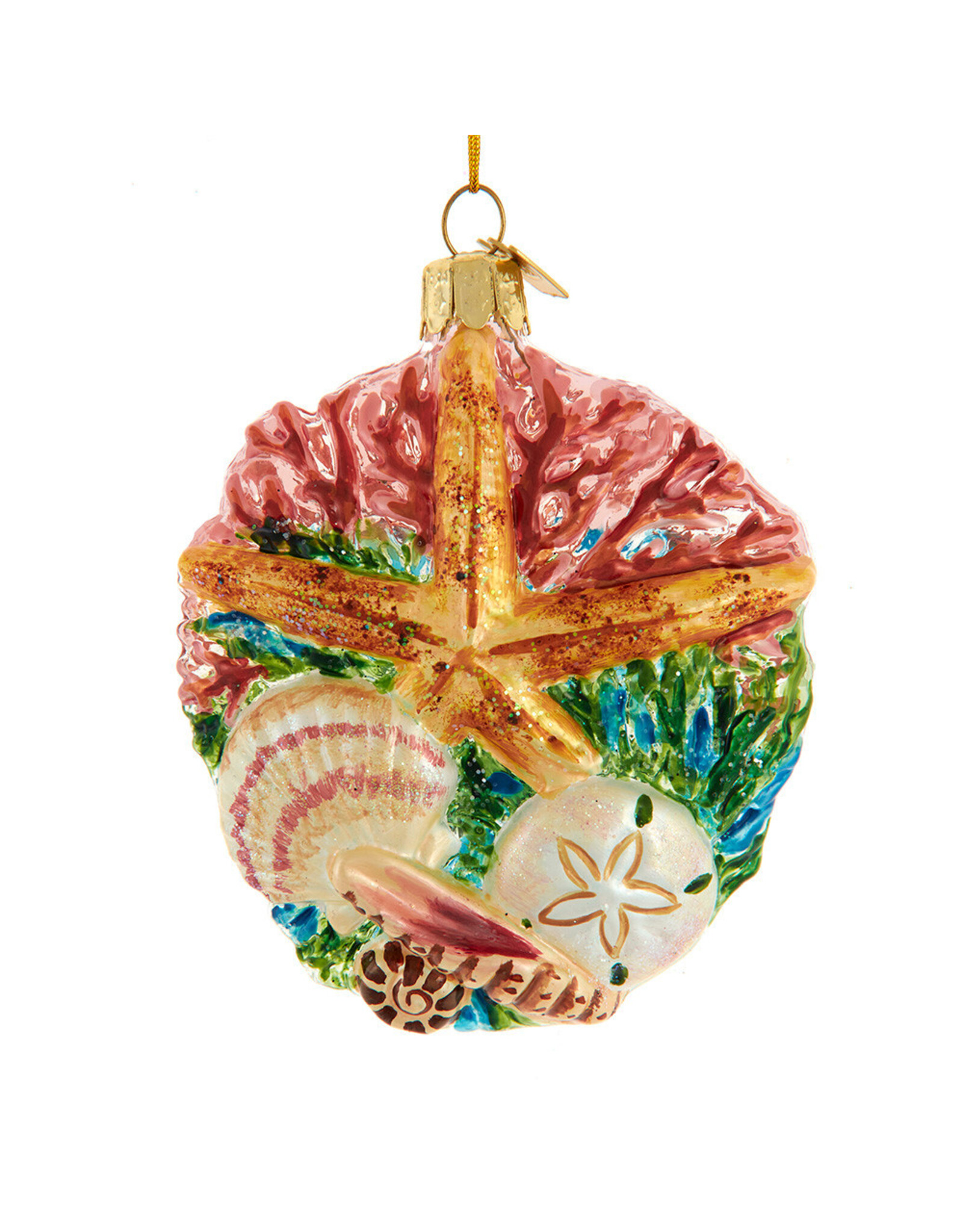 Kurt Adler Starfish w Shells N Coral Glass Ornament Nobel Gems