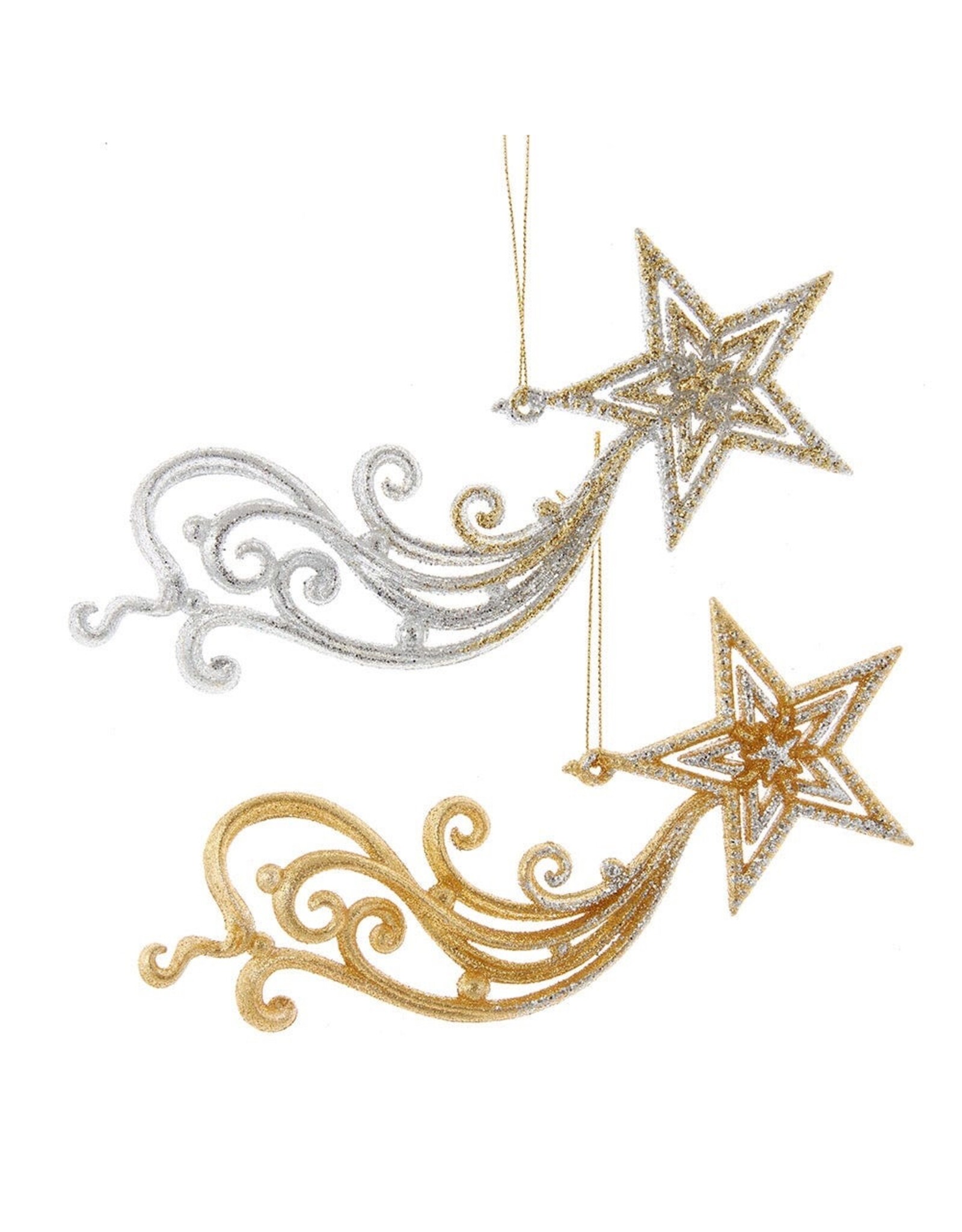 Kurt Adler Gold N Silver Glitter Shooting Star Ornaments 2 Assorted