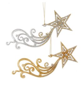 Kurt Adler Gold N Silver Glitter Shooting Star Ornaments 2 Assorted