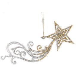 Kurt Adler Gold N Silver Glitter Shooting Star Ornament Silver Tail