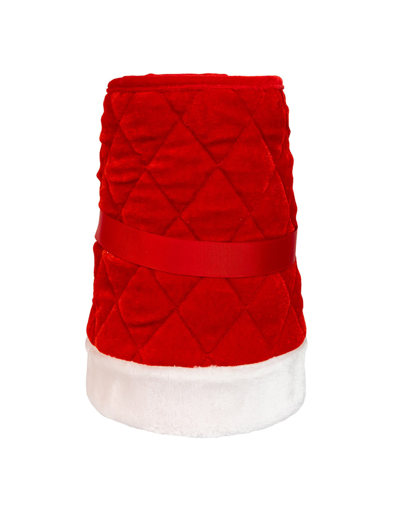 Kurt Adler Christmas Tree Collar Quilted Red Velvet w White Trim 24”