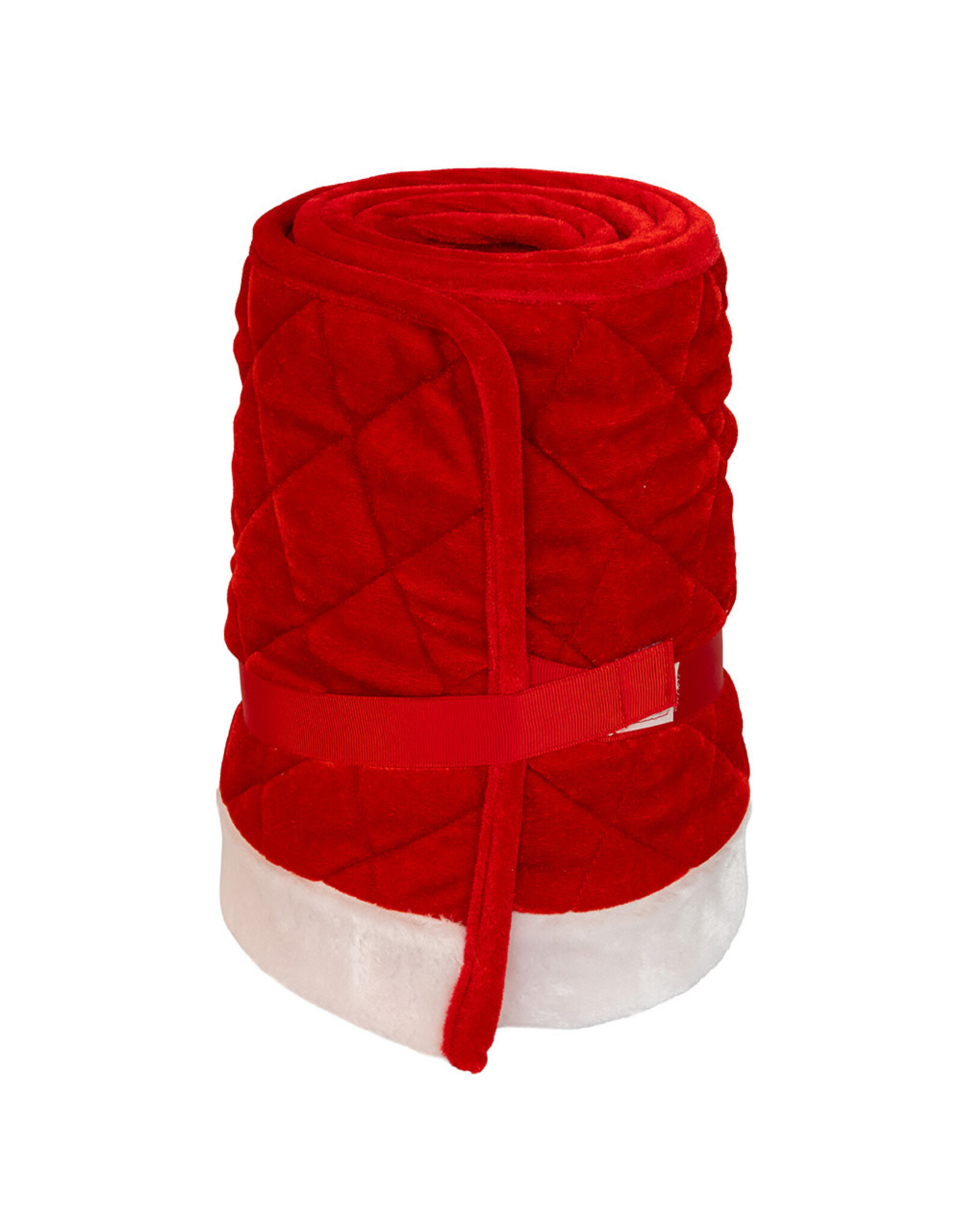 Kurt Adler Christmas Tree Collar Quilted Red Velvet w White Trim 24”