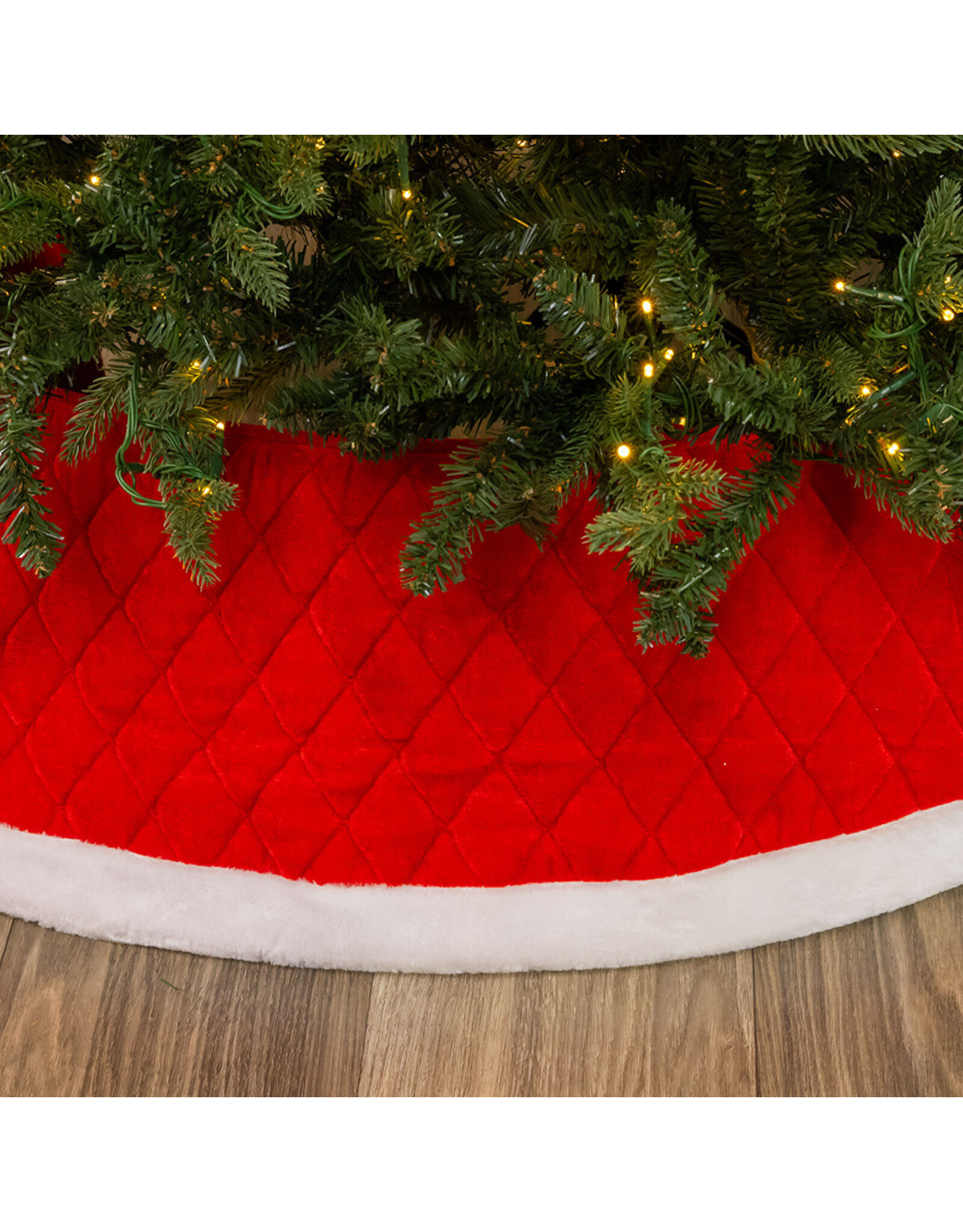 Kurt Adler Christmas Tree Collar Quilted Red Velvet w White Trim 24”