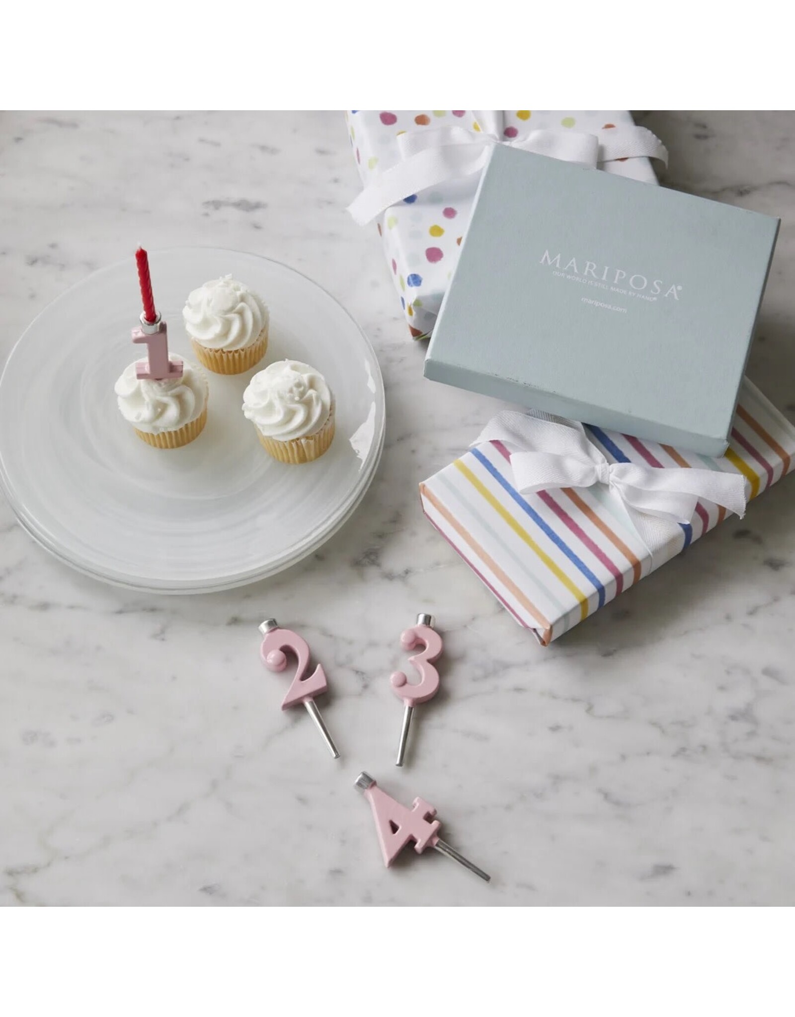 Mariposa Number Candle Holder Set 0-9 for Birthday Candles | Pink