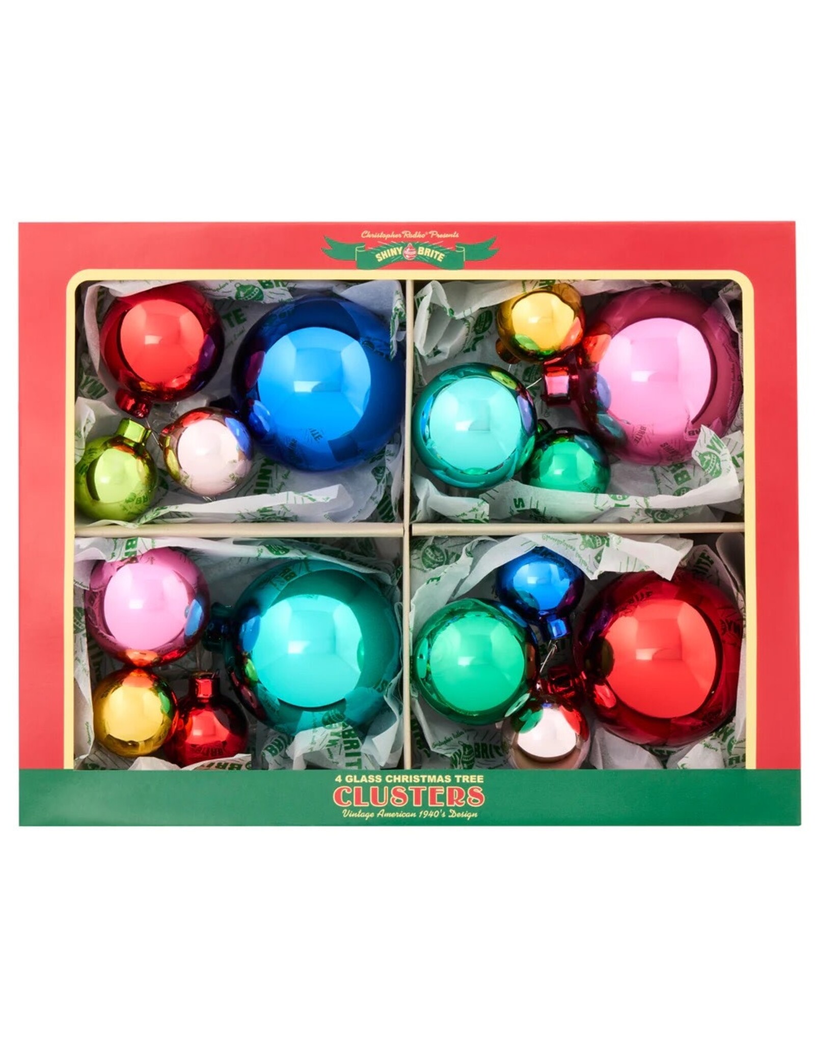 Christopher Radko Shiny Brite Christmas Confetti 4ct 4PC Clusters 1.25 1.75 2.5
