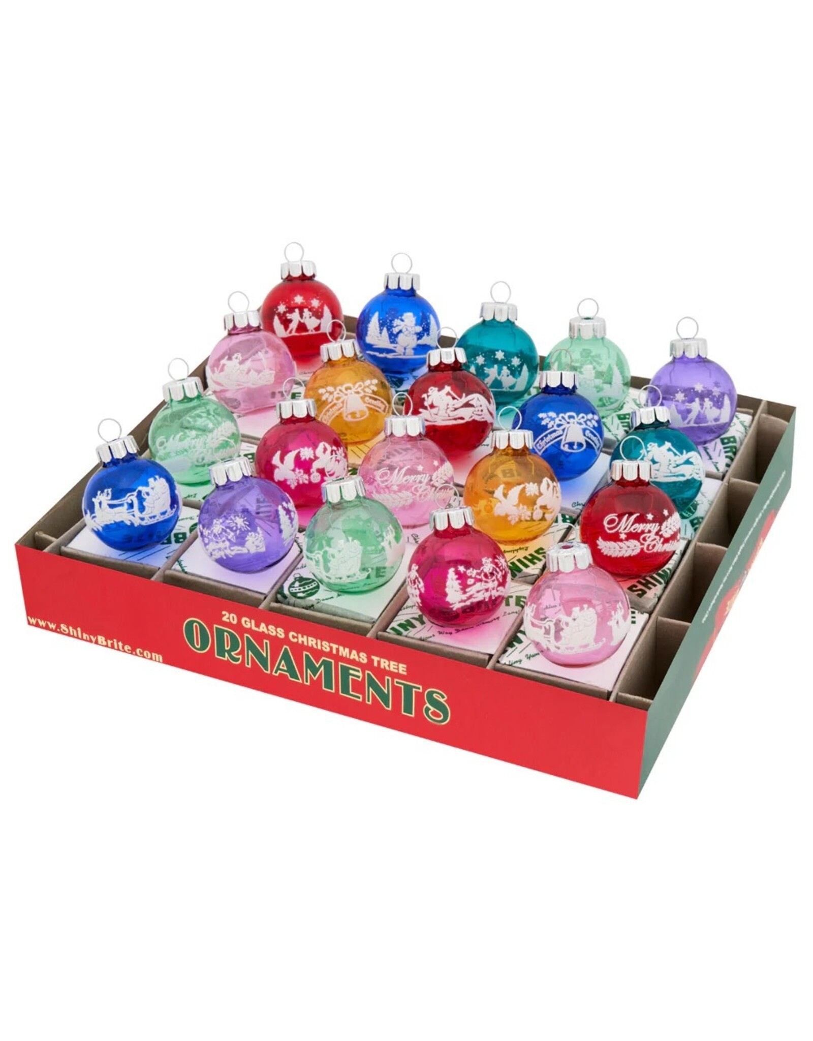 Christopher Radko Shiny Brite Flocked Rounds 20ct 1.25in Vivid Vintage