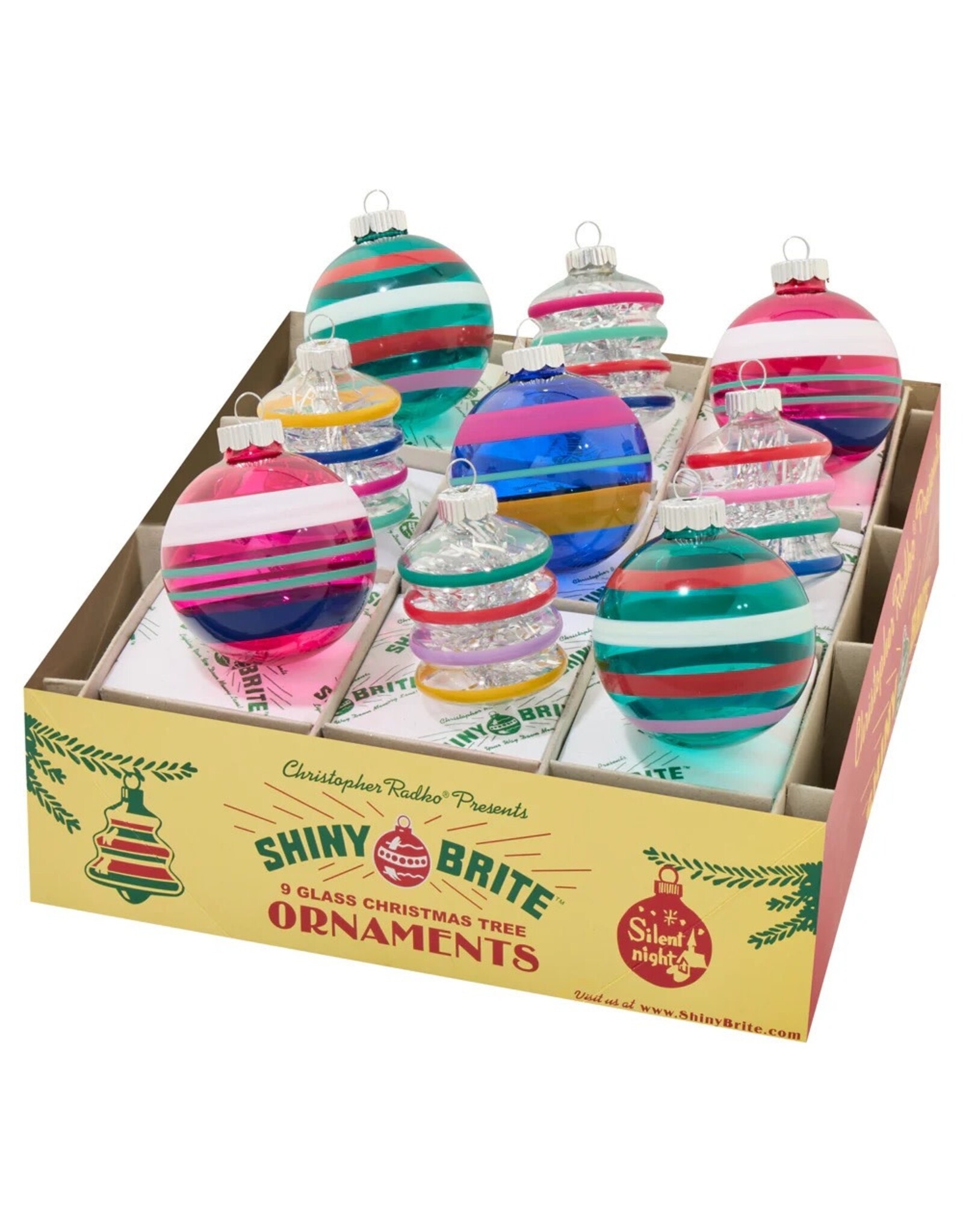 Christopher Radko Shiny Brite Rounds Lanterns 9ct 2.5in Vivid Vintage