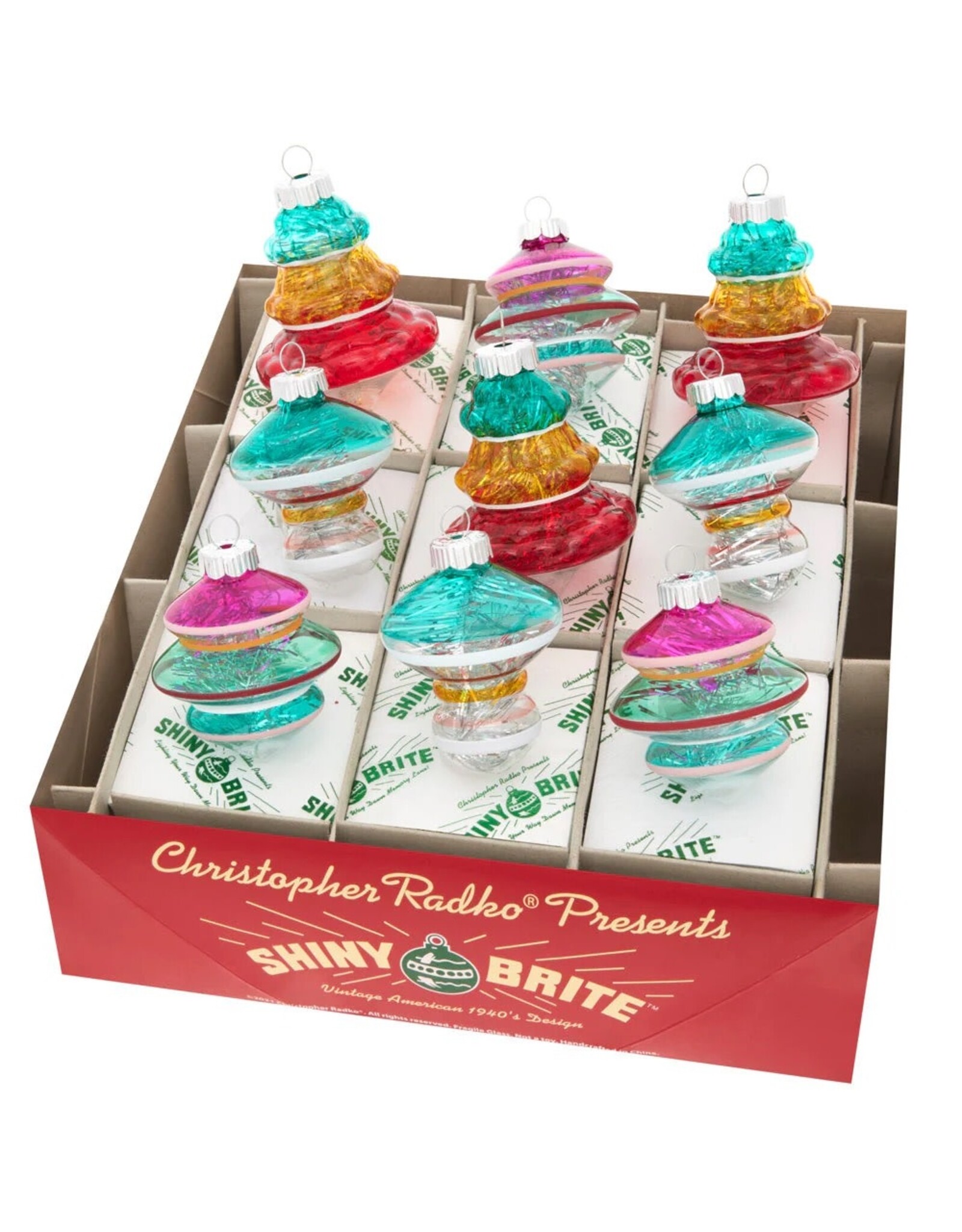 Christopher Radko Shiny Brite Shapes 9ct 2.5in Vivid Vintage