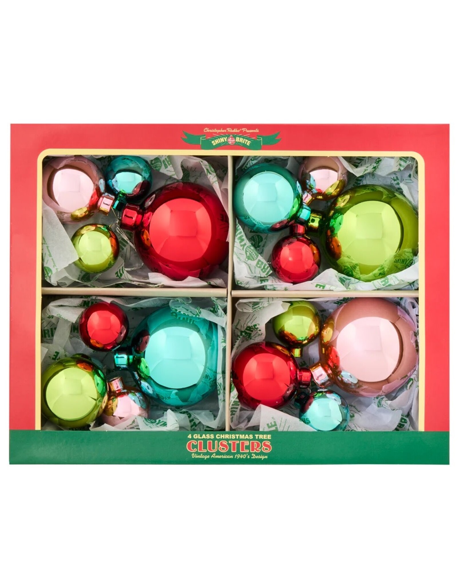 Christopher Radko Shiny Brite Festive Fete 4ct 4PC Clusters 1.25 1.75 2.5