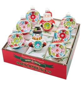 Christopher Radko Shiny Brite Festive Fete 8ct 2.5in Figures Rounds