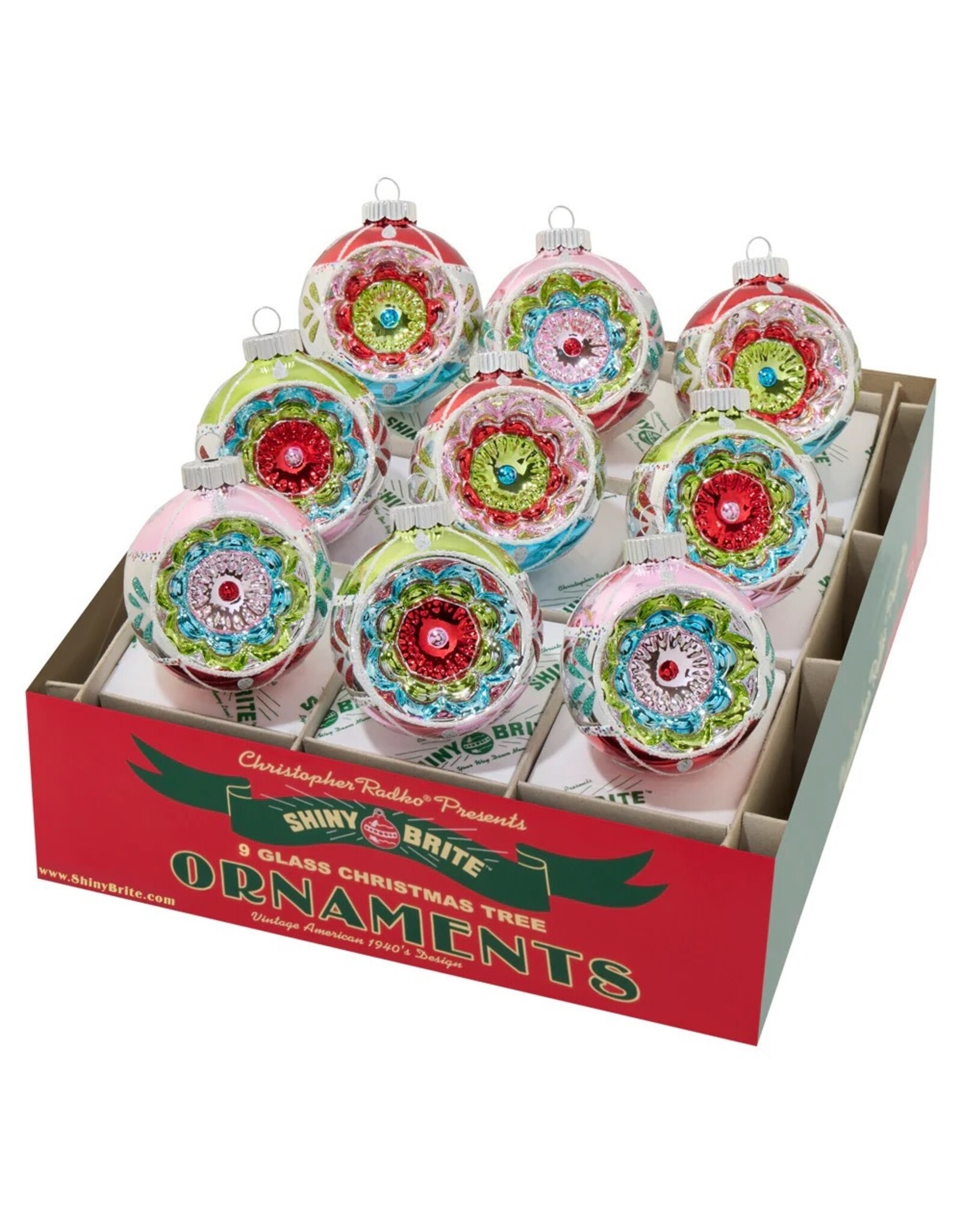 Christopher Radko Shiny Brite Festive Fete 9ct 2.5in Reflector Rounds