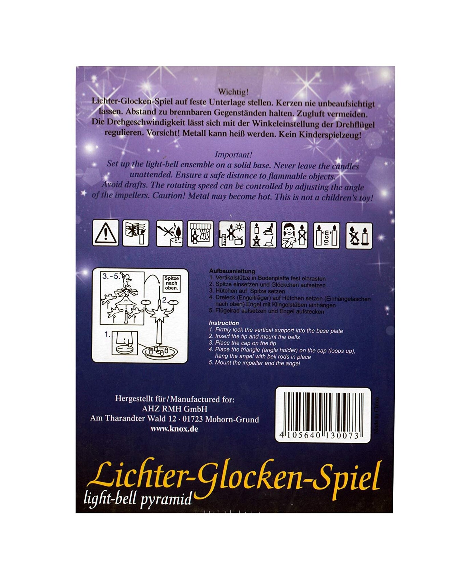 KNOX Christmas Chimes Angel Light Bell Pyramid w 4 Candles