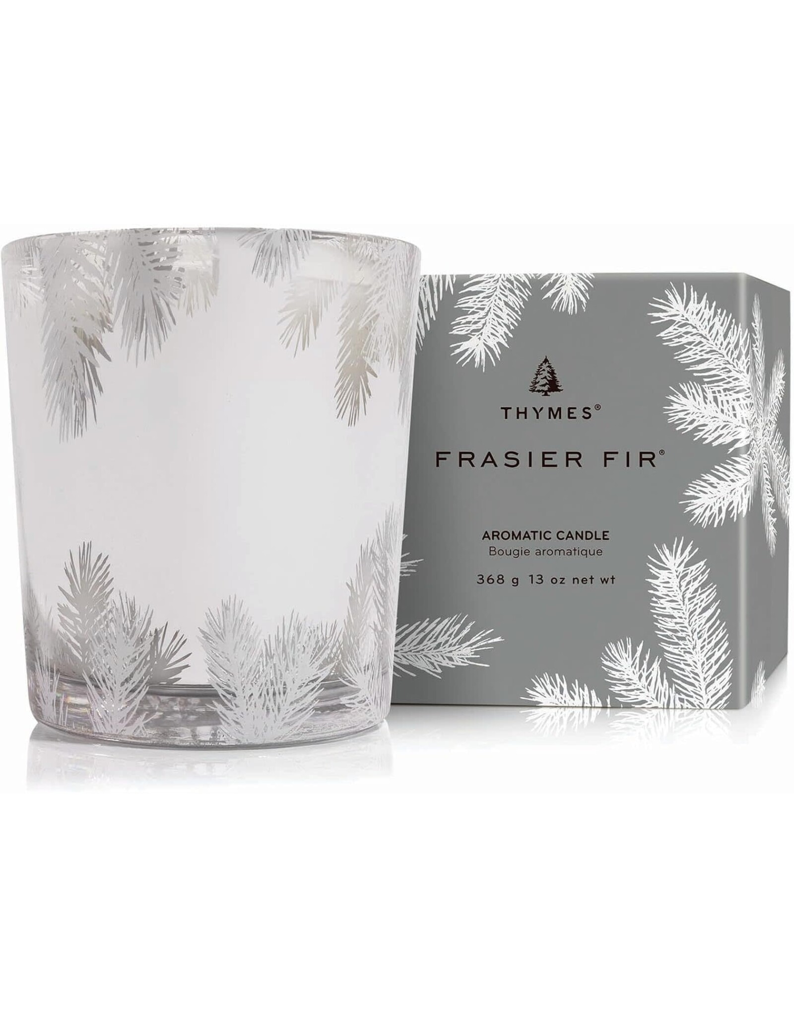 Frasier Fir Statement Candles 13oz Silver Glass Pine Needle Design