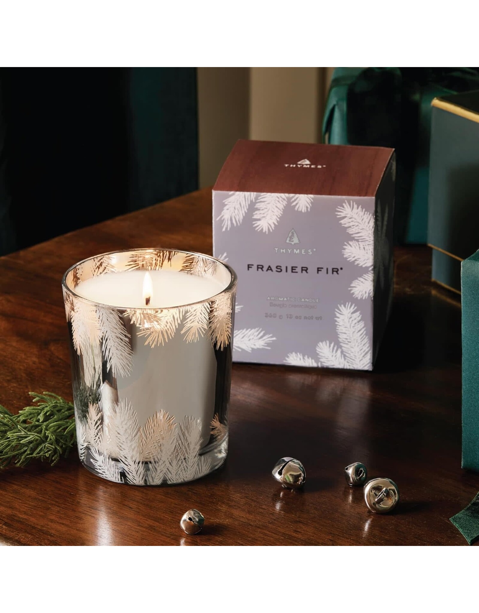 Frasier Fir Statement Candles 13oz Silver Glass Pine Needle Design