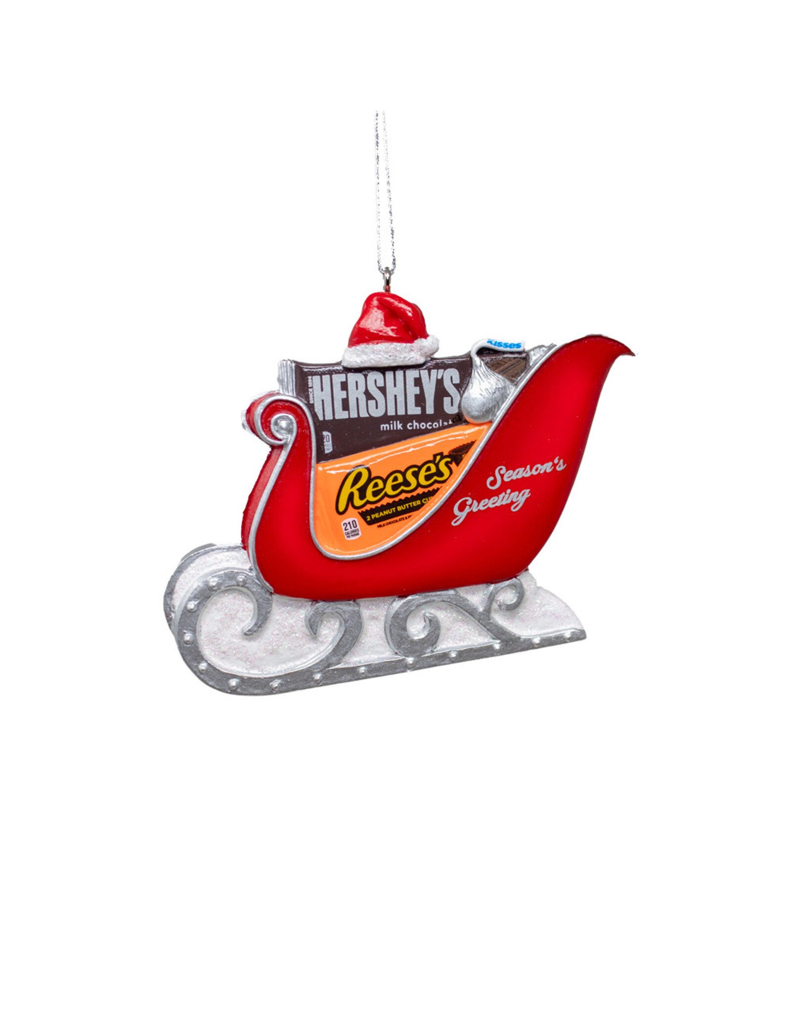 Kurt Adler Hershey's And Reese's Santa Hat On Sleigh Ornament
