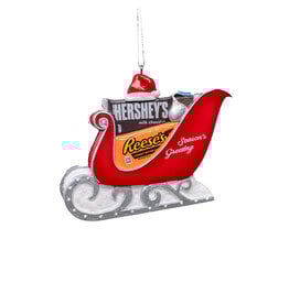 Kurt Adler Hershey's And Reese's Santa Hat On Sleigh Ornament