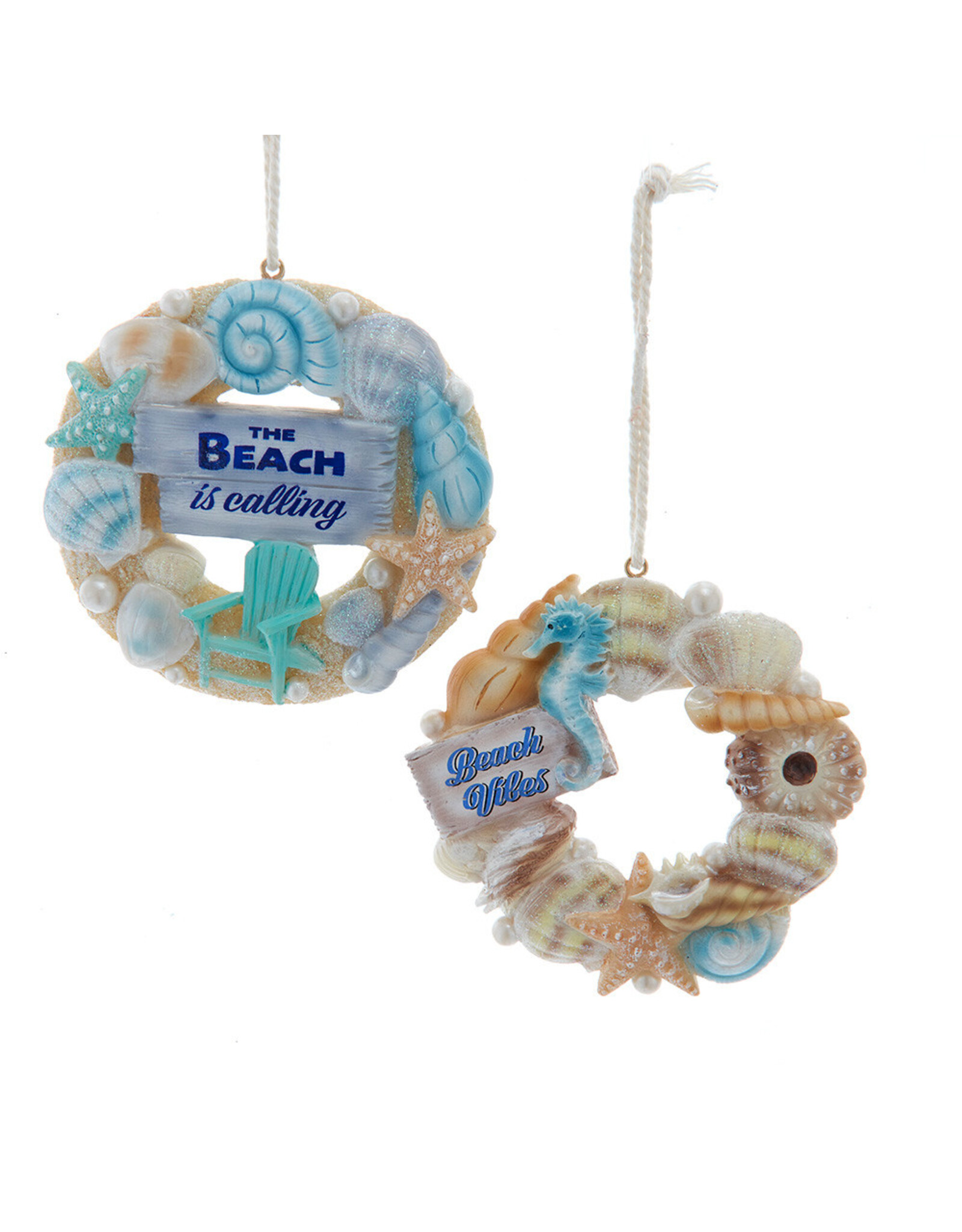Kurt Adler Beach Seashell Wreath Ornaments 2 Assorted