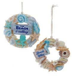Kurt Adler Beach Seashell Wreath Ornaments 2 Assorted