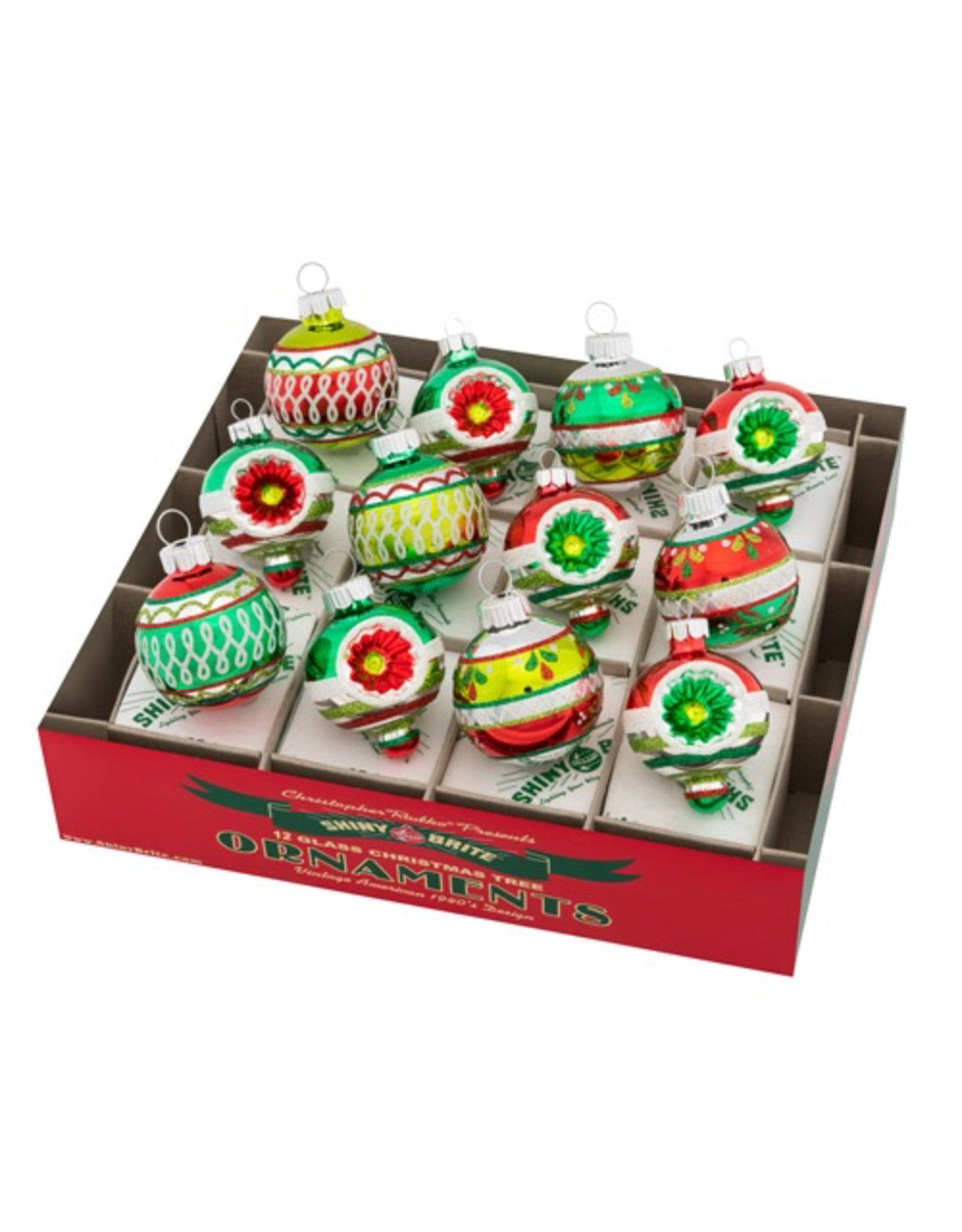 Christopher Radko Shiny Brite Holiday Splendor Rounds n Shapes 12 Ct
