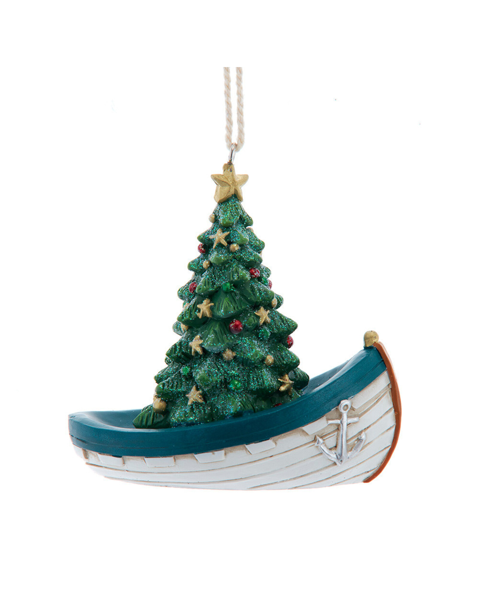 Kurt Adler Lake Boat With Christmas Tree Ornament