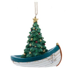 Kurt Adler Lake Boat With Christmas Tree Ornament