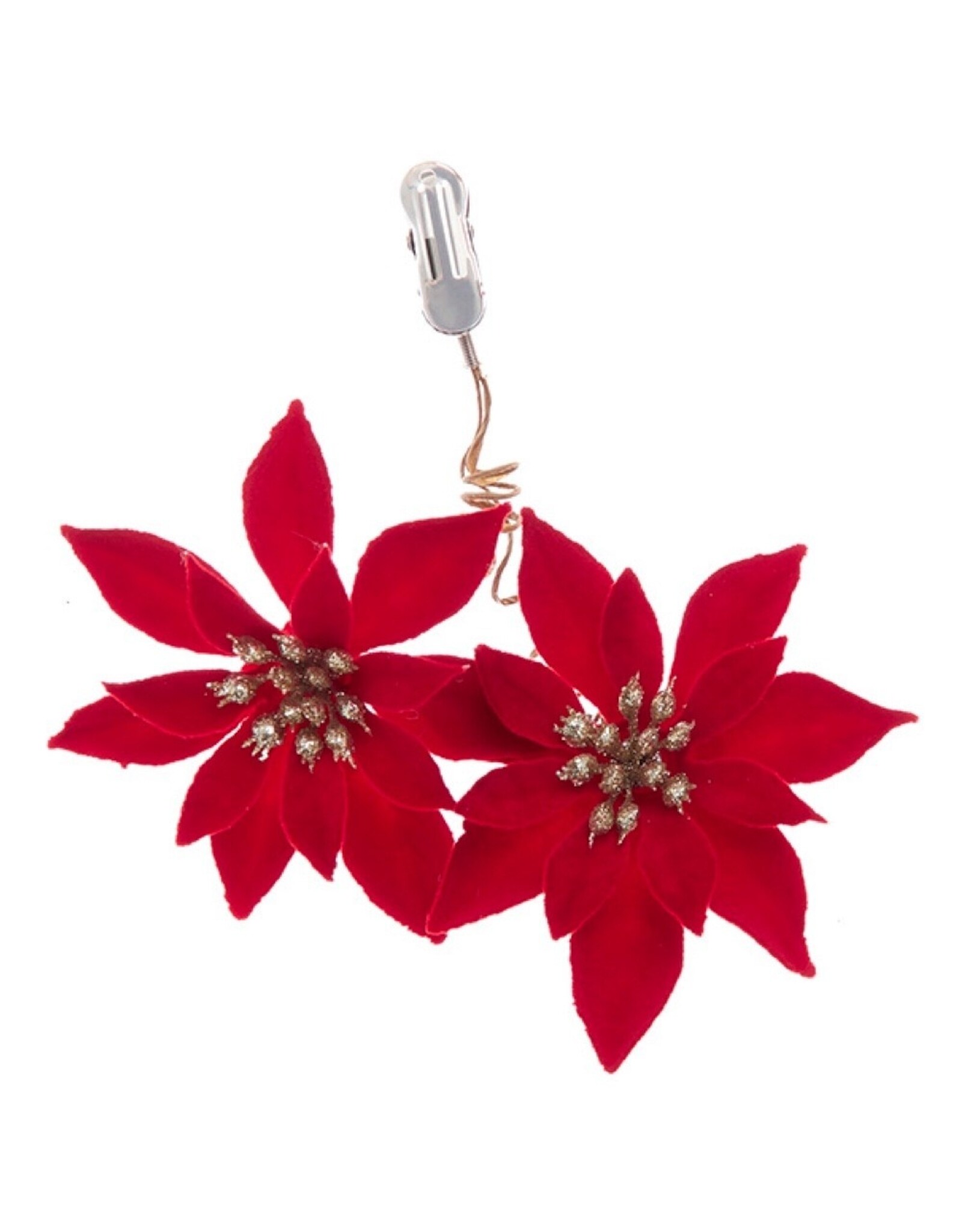 Kurt Adler Poinsettia Flower Clip 5 Inch Red Gold