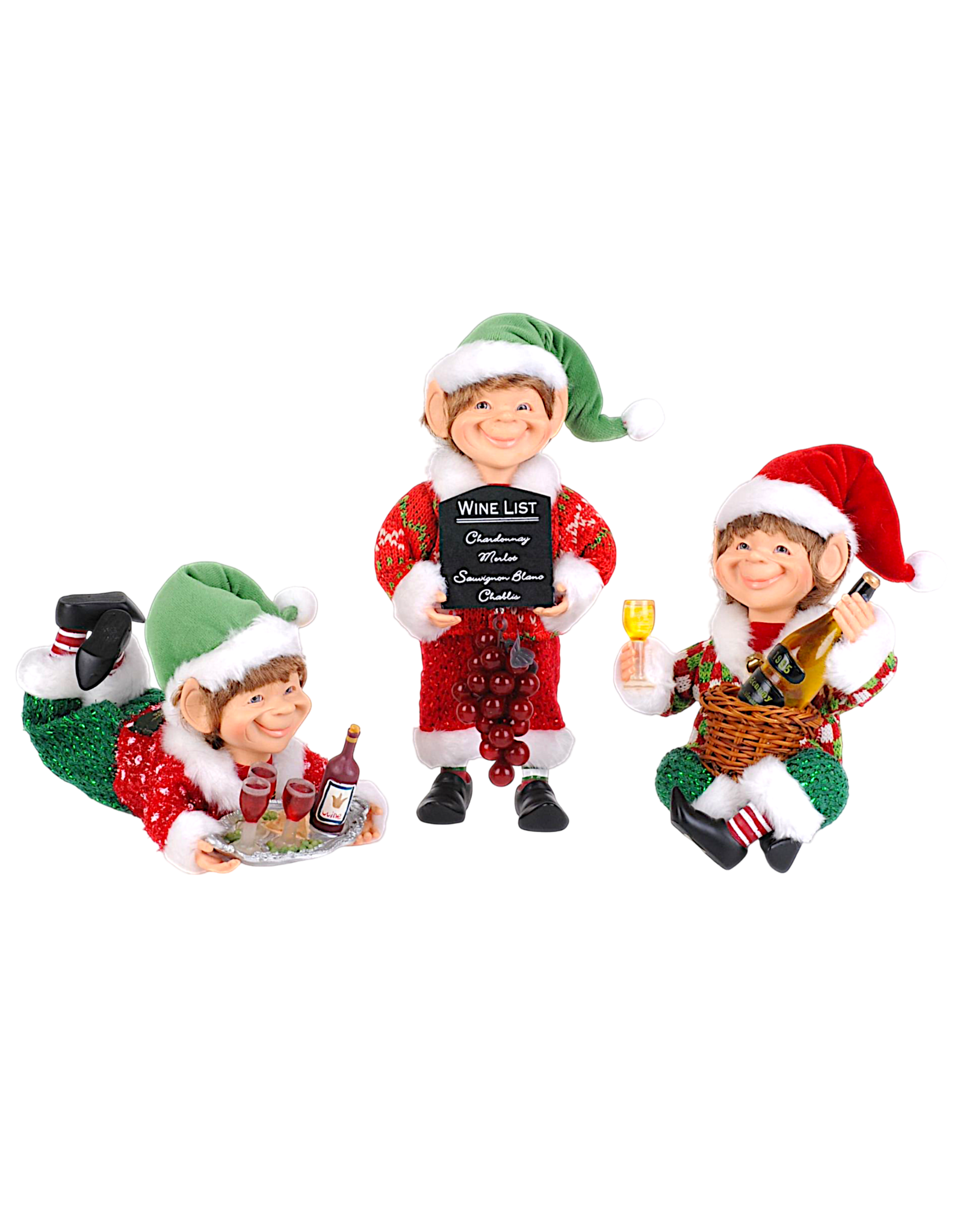 Karen Didion Christmas Elves Wine Elf Set of 3
