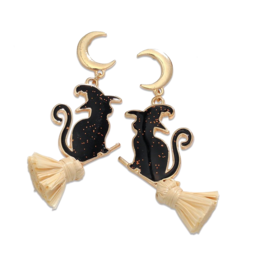Periwinkle by Barlow Halloween Earrings | Black Cats On Brooms