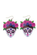Periwinkle by Barlow Day Of The Dead Earrings | Sugar Skull Floral Women
