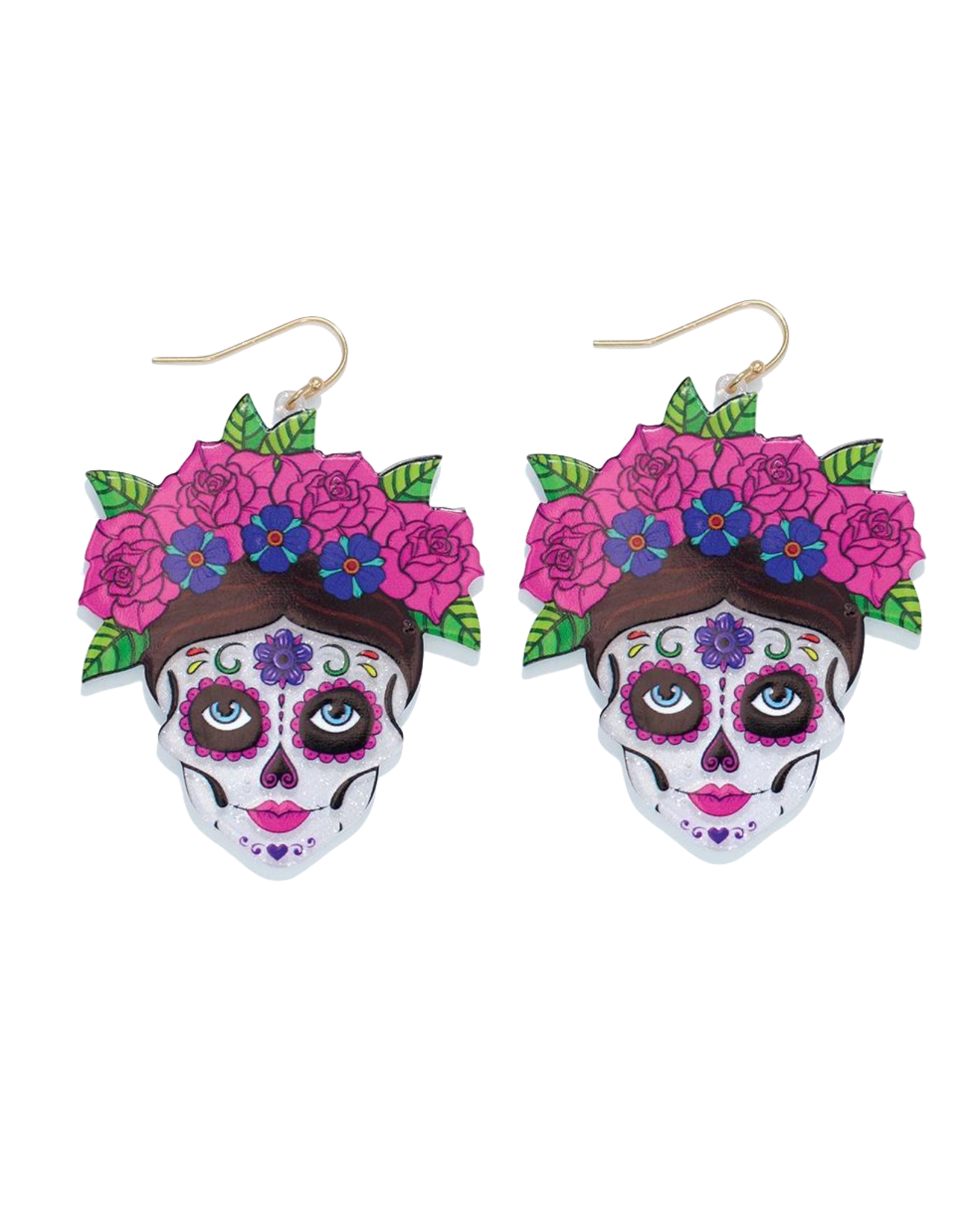 Periwinkle by Barlow Day Of The Dead Earrings | Sugar Skull Floral Women