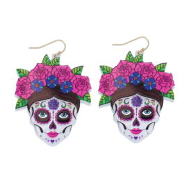 Periwinkle by Barlow Day Of The Dead Earrings | Sugar Skull Floral Women