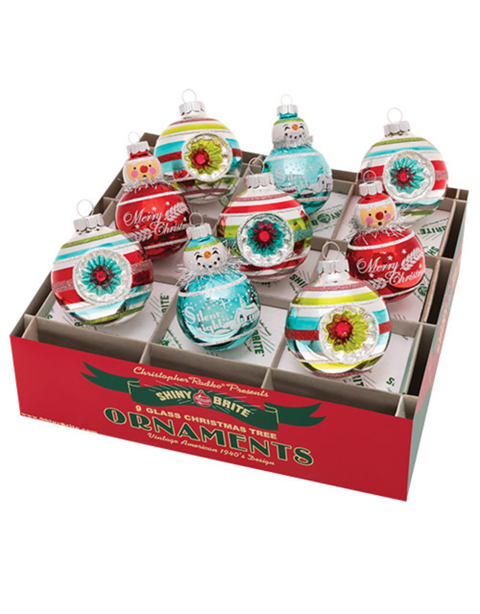 Christopher Radko Shiny Brite Reflector Rounds And Figures 9CT 2.5inch