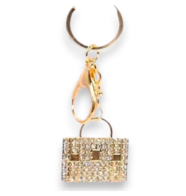 DIGS-N-GIFTS Keychains Rhinestone Key Chain Bag Charms | Gold Handbag 1ct