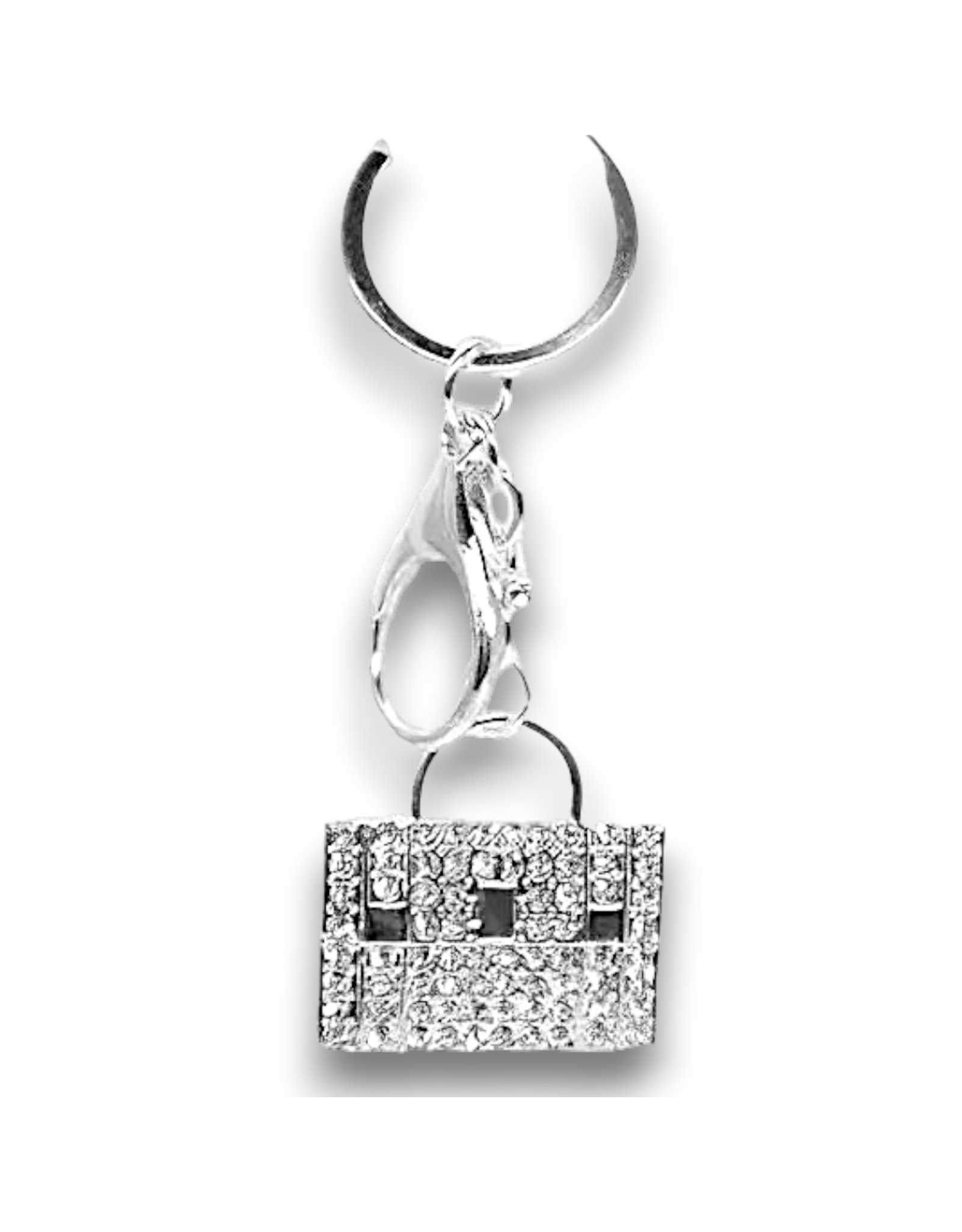 DIGS-N-GIFTS Keychains Rhinestone Key Chain Bag Charms | Silver Handbag 1ct